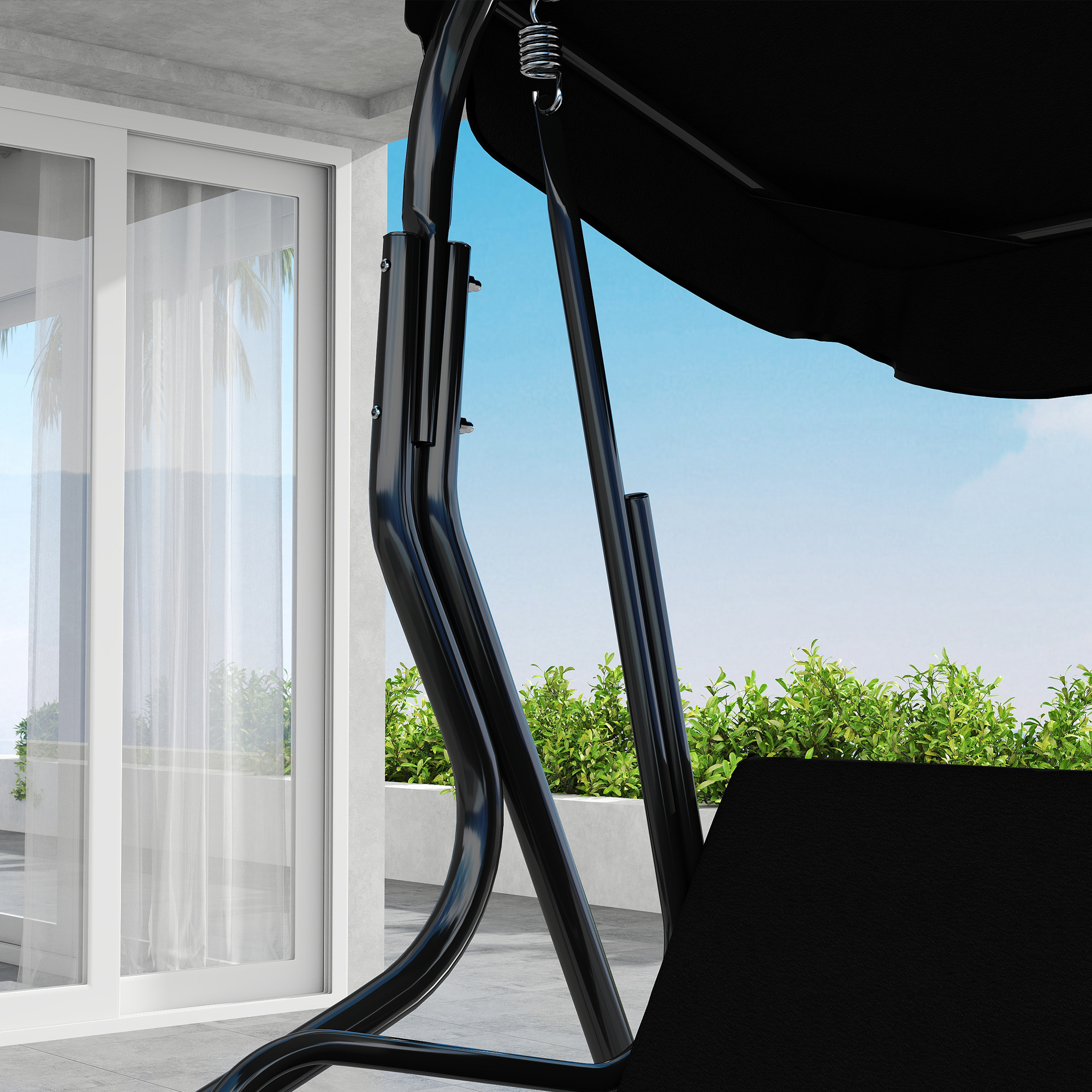  Leagan pentru 3 persoane cu copertina reglabila si perne, din otel si poliester, 170x110x153 cm, negru [8]