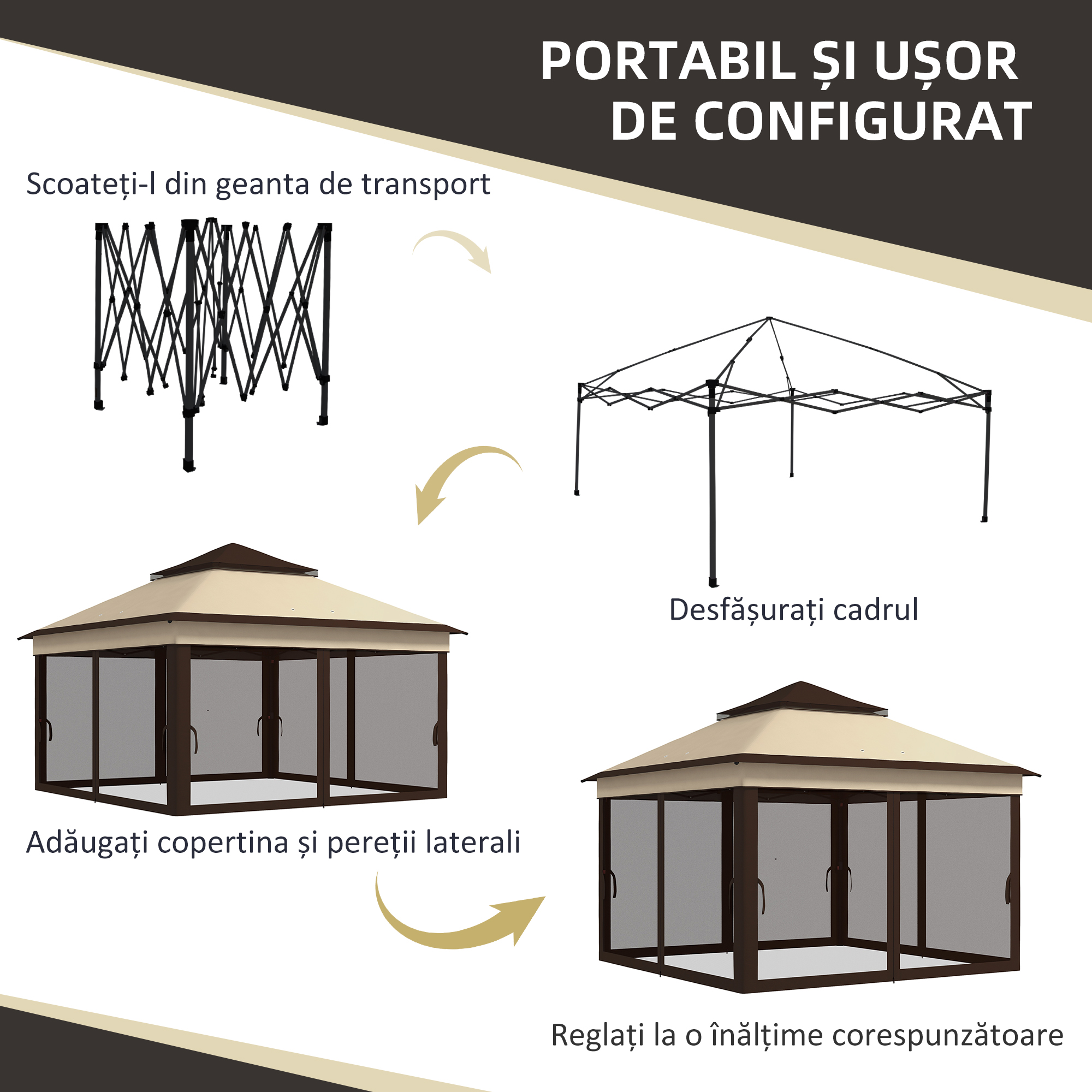  Foisor Pop Up 3 x 3m Cu Plasa, Bej [3]