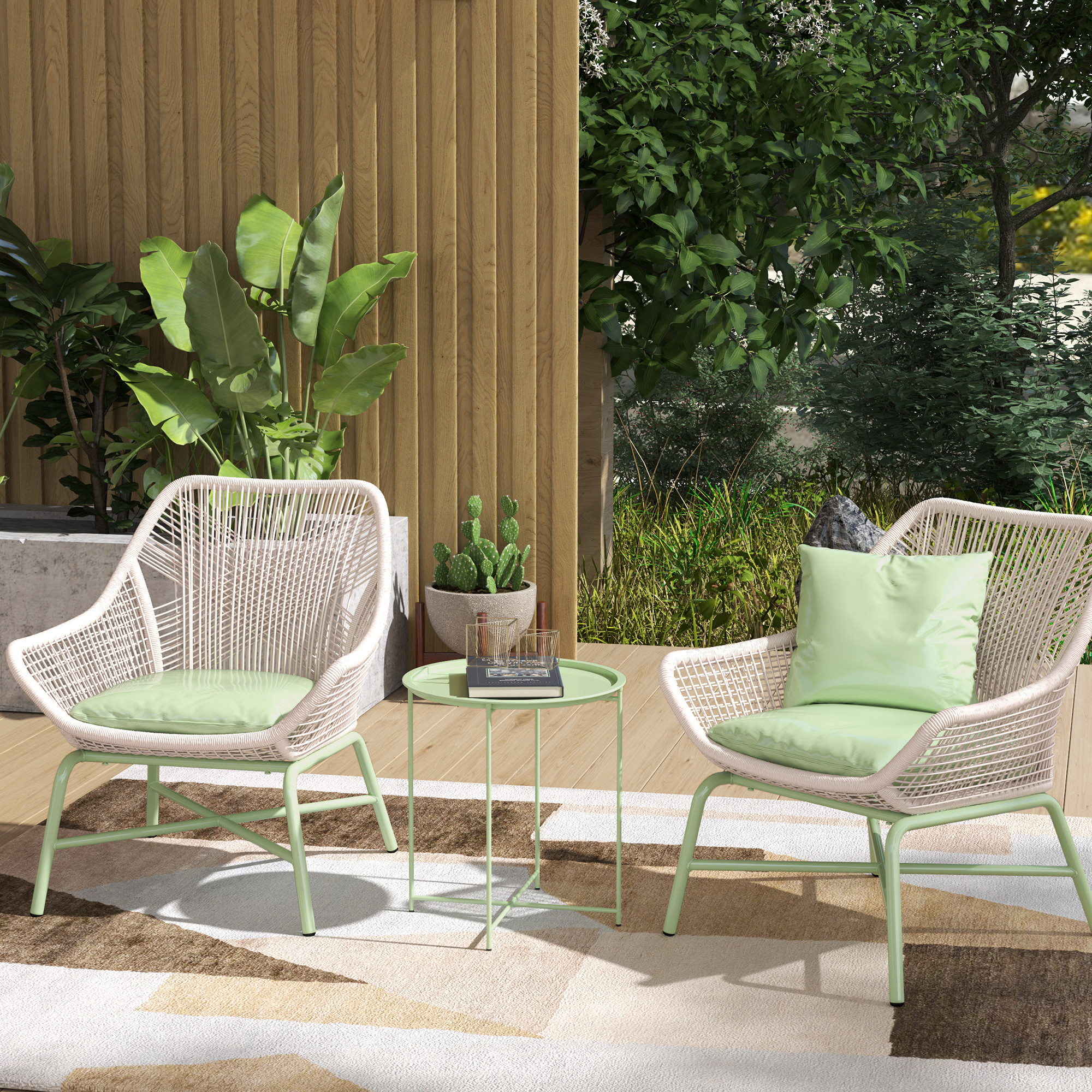  Masa de gradina cu tava detasabila si picioare pliabile din otel, Ø46x50 cm, verde [1]