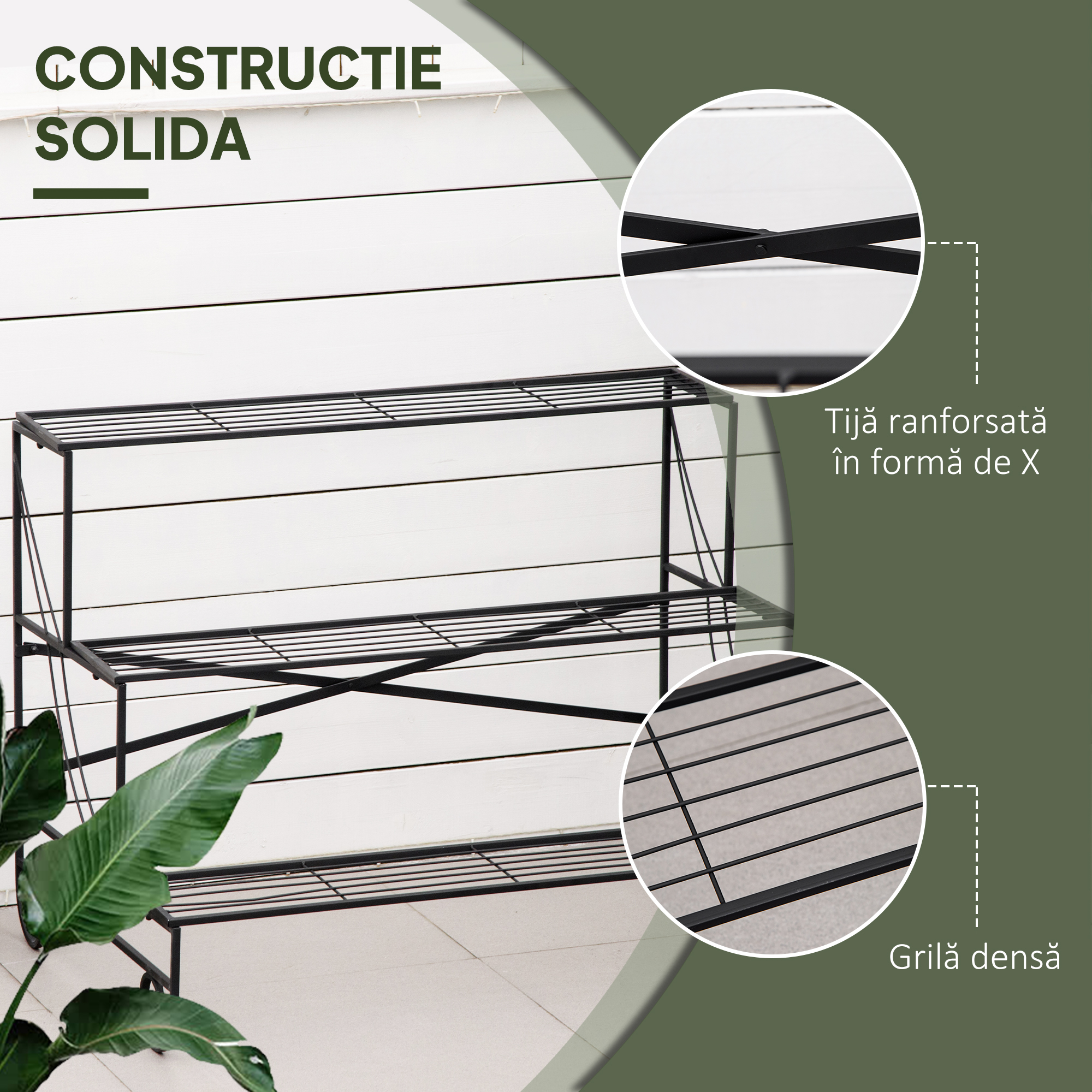  Suport pentru Plante din Fier Forjat, Scara Suport pentru Ghivece pentru Exterior pe 3 Niveluri, Negru [4]