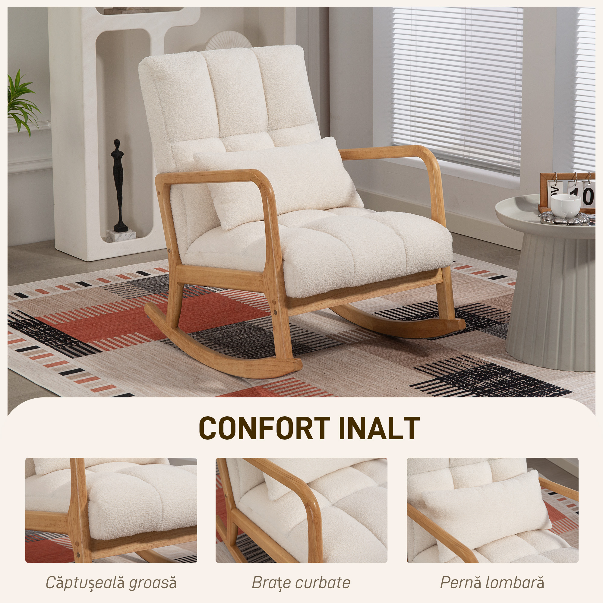  Balansoar 90°-130° cu Perna Lombara din tesatura Sherpa Alba [5]