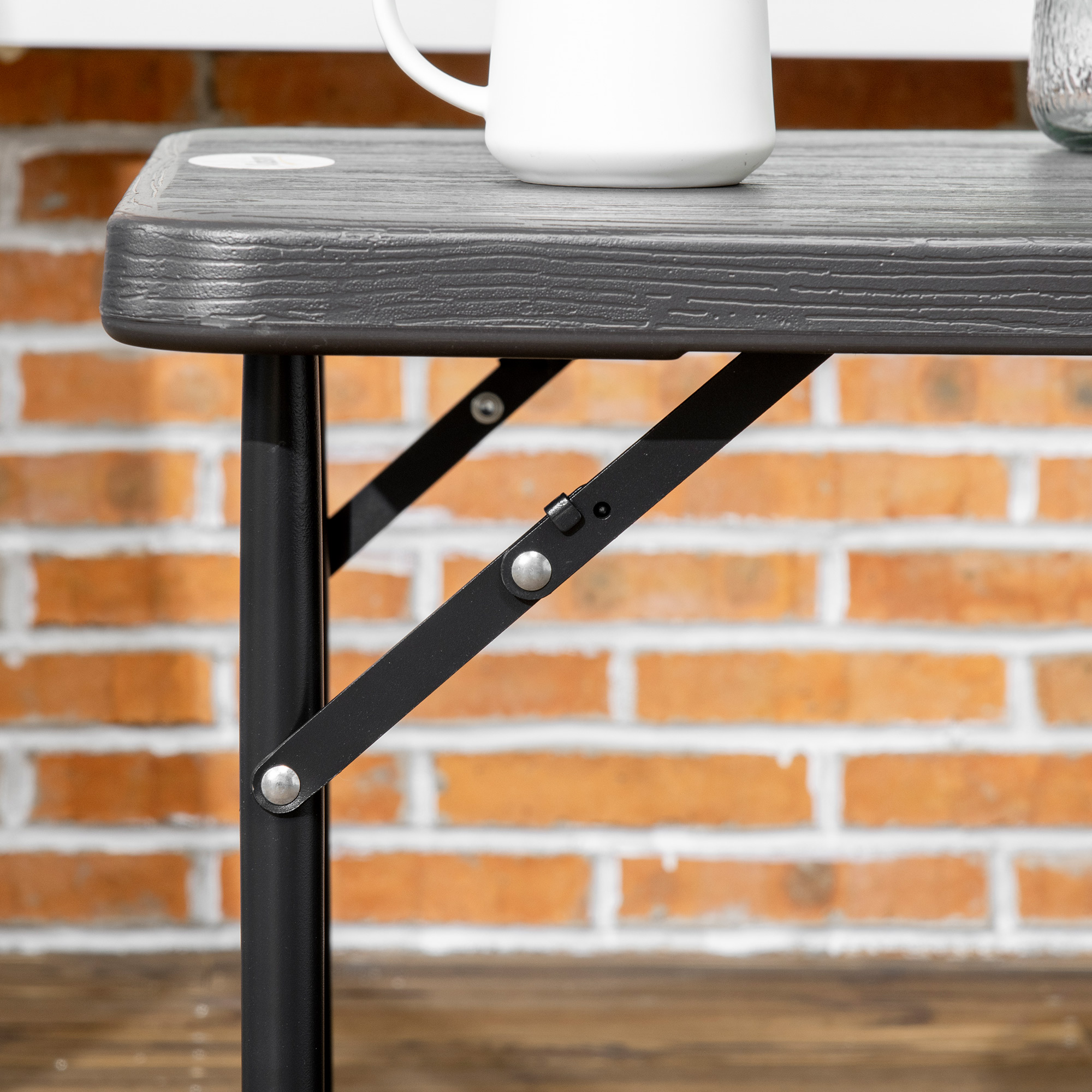  Masa pliabila pentru gradina pentru 4 persoane, Masa dreptunghiulara de exterior cu inaltime reglabila, cu blat de masa din HDPE si cadru de otel, gri inchis [8]