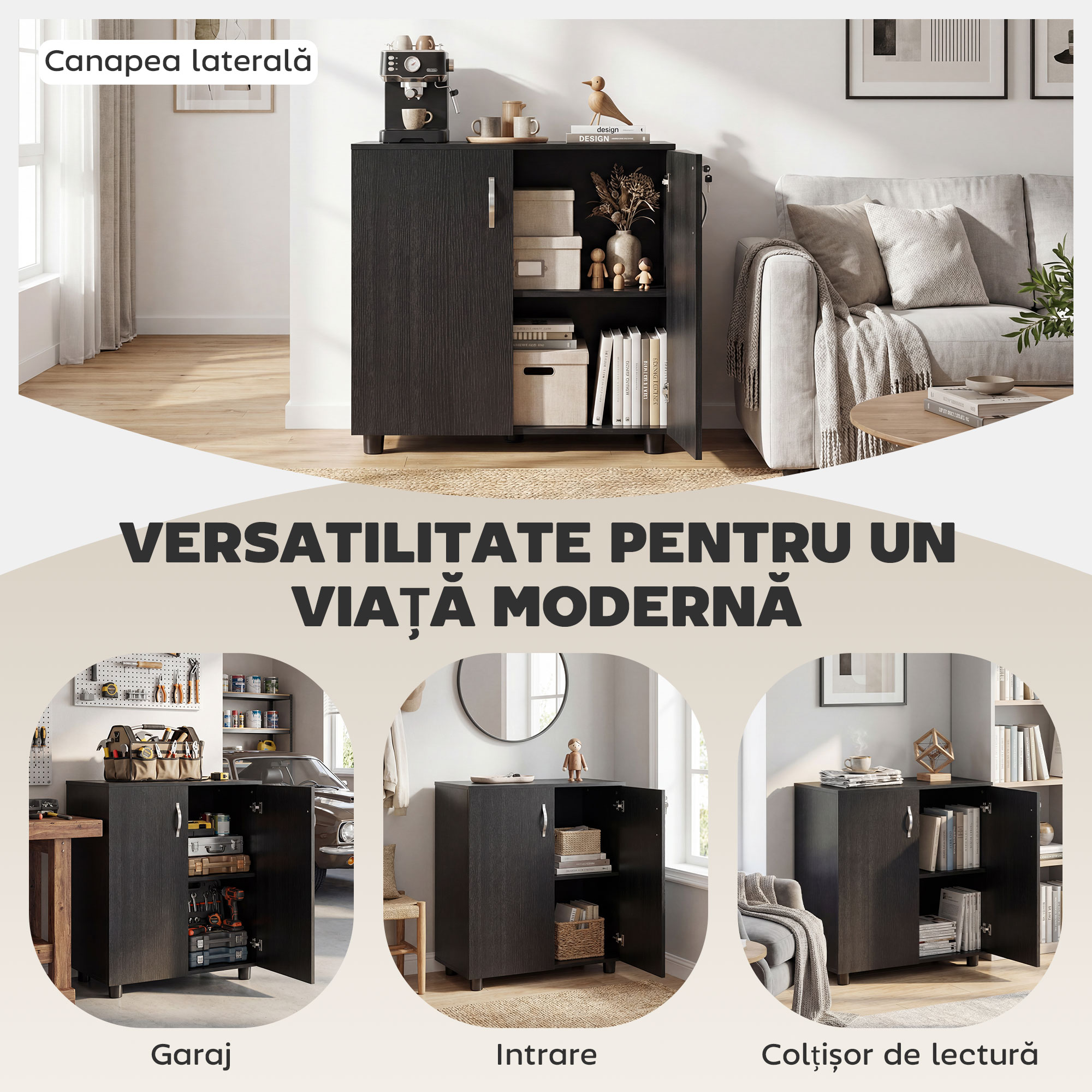  Dulap de Birou pentru Documente Multifunctional cu incuietoare, 2 Usi si Raft Interior, 80x40x80 cm, Negru [6]