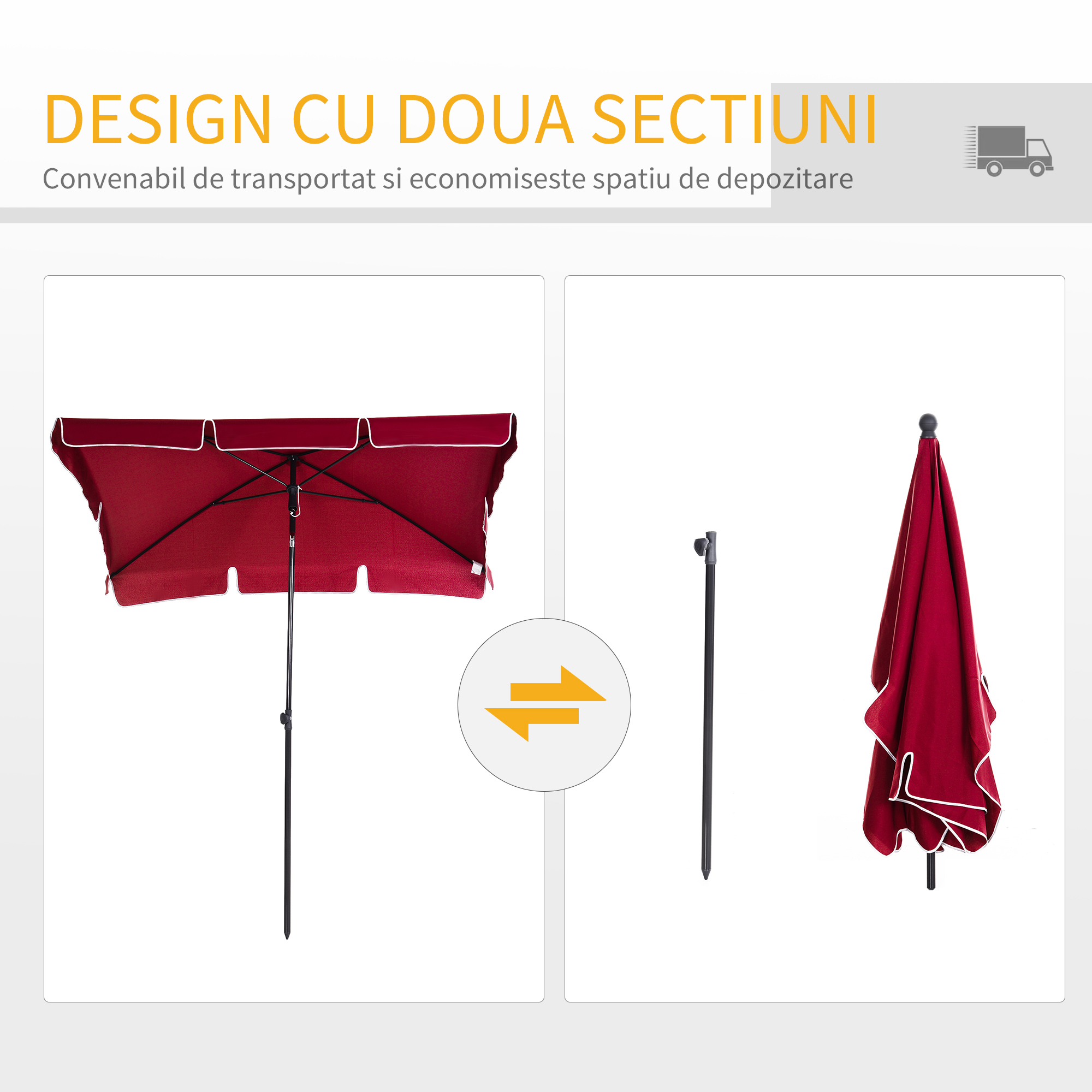  Umbrela de Gradina Dreptunghiulara Reglabila in aluminiu, Rosu [4]