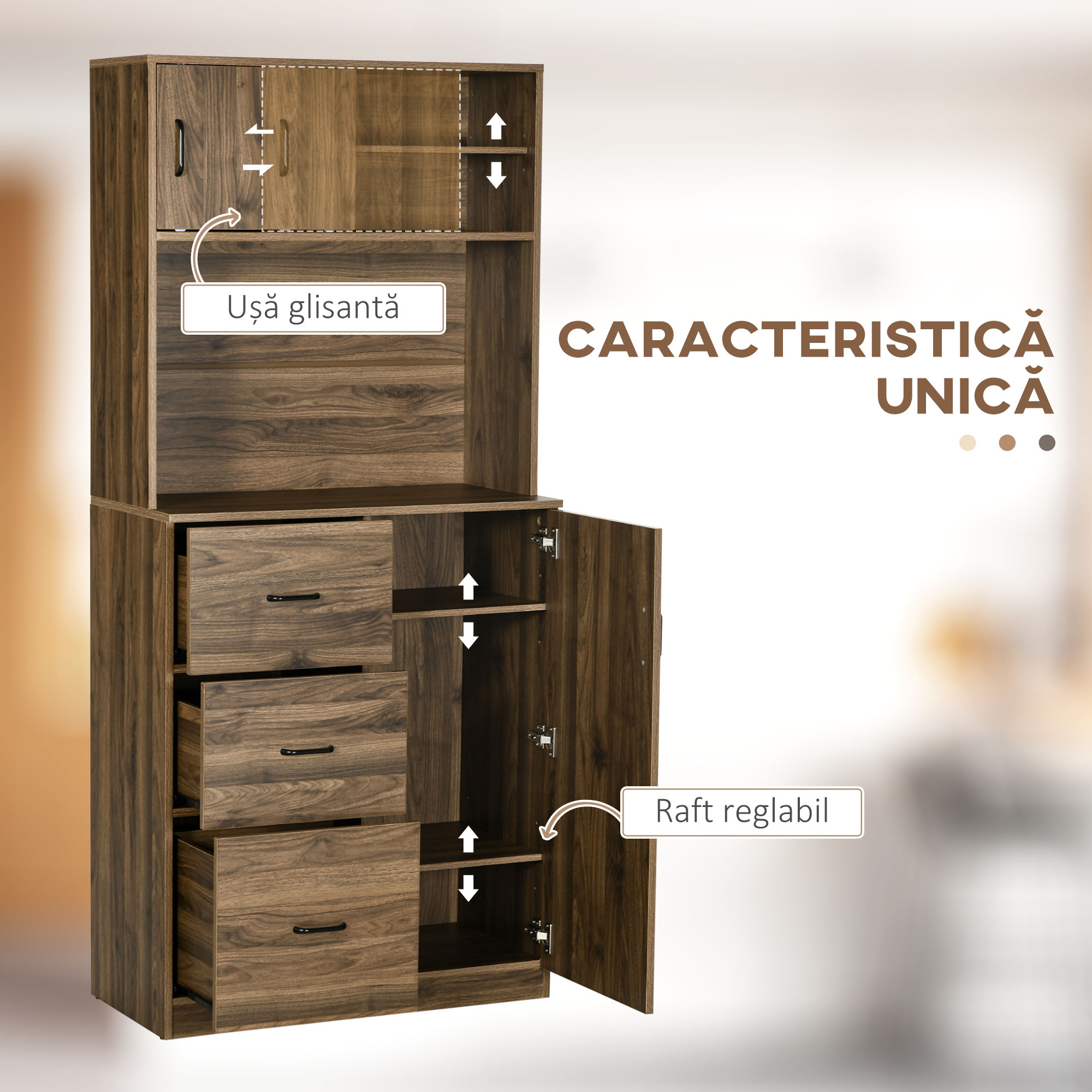  Dulap Modern - Lemn cu 3 Sertare & Dulapioare [4]