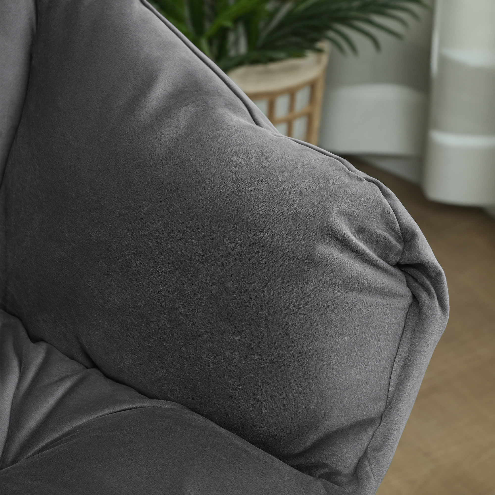  Fotoliu Modern cu Suport pentru Picioare si 2 Buzunare Laterale, din tesatura cu Efect de Catifea si Otel, 80x78x100 cm, Gri [6]