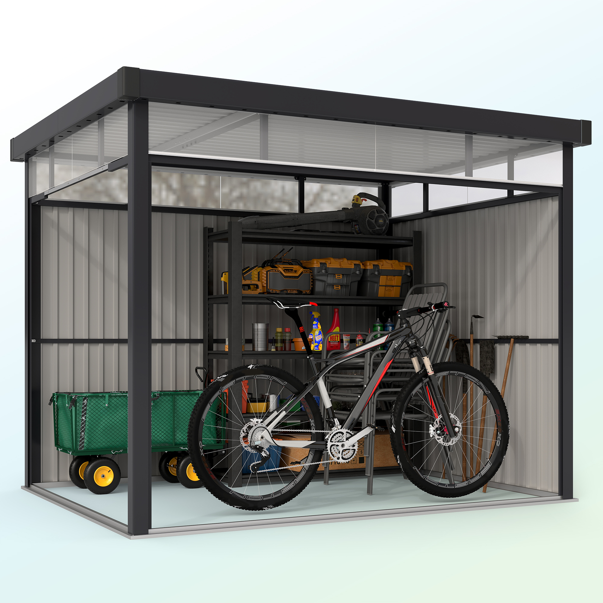  Casuta de Gradina cu Luminator Superior din Acril si Orificii de Drenaj, 200x258x201 cm, Gri inchis [8]