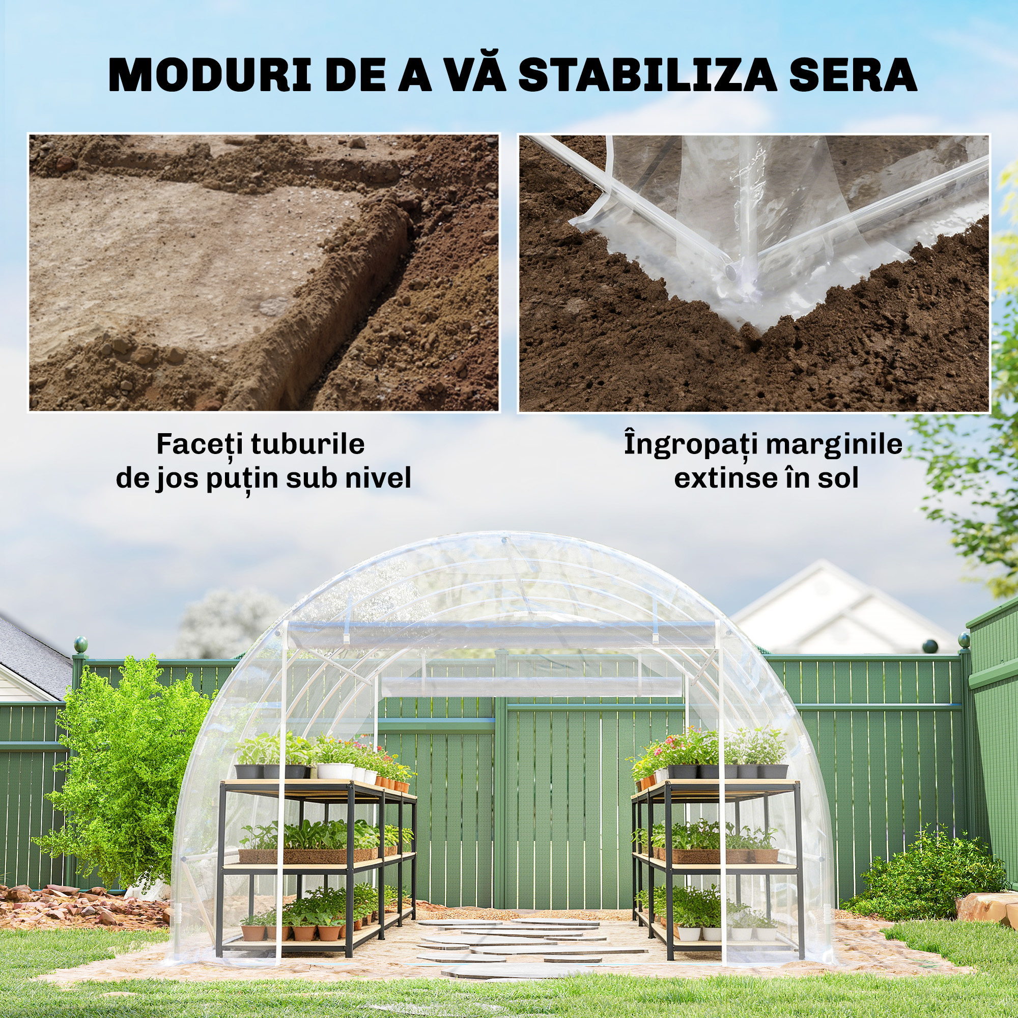  Sera de Gradina Tip Tunel 3x4x2 m cu 2 Usi Rulabile, Sera pentru Legume cu 4 intariri Diagonale, Cadru din Otel si Acoperis PE, pentru Legume, Flori, Fructe, Anti-UV, Transparent [6]