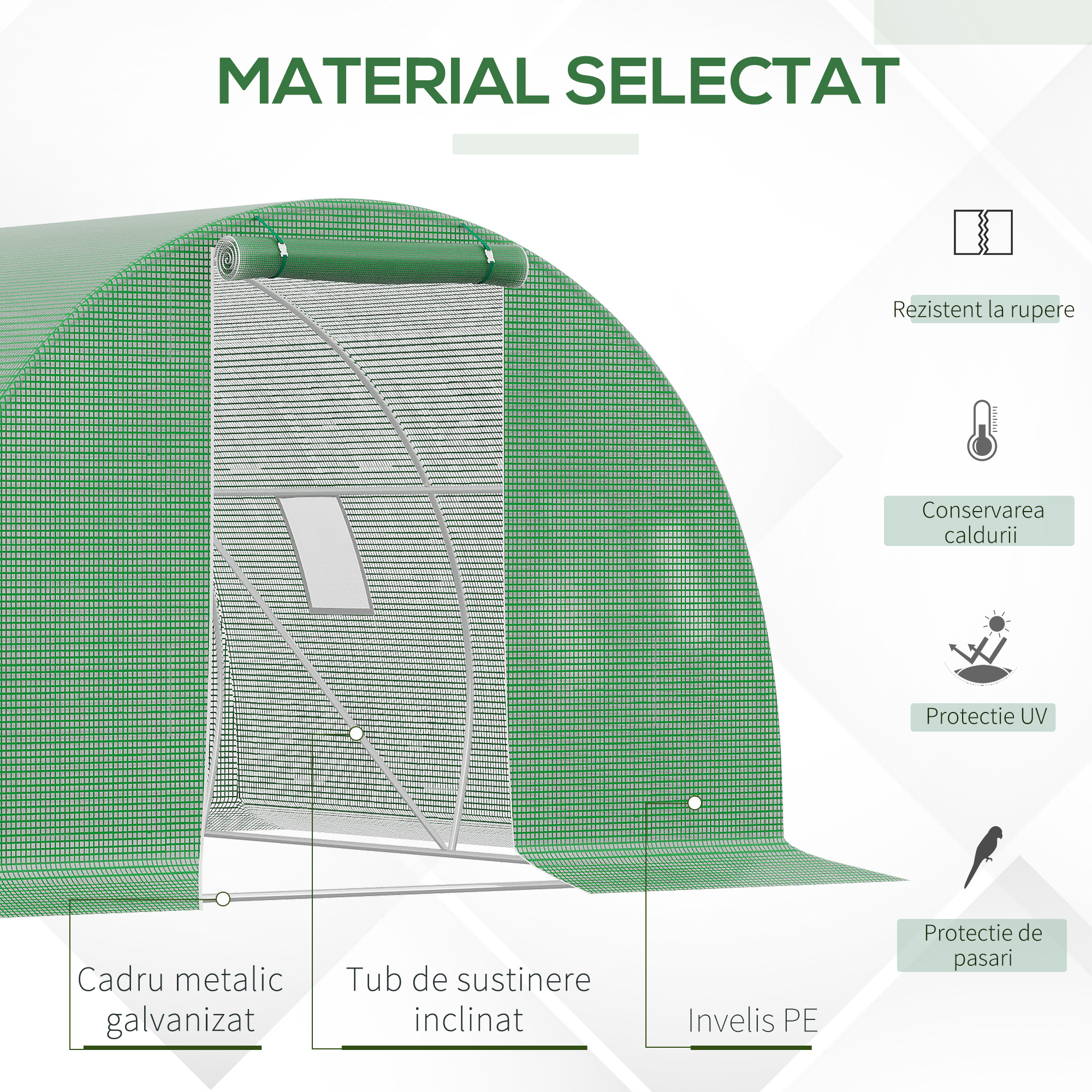  Sera tunel de gradina cu protectie din PE, Usa cu incuietoare si 4 ferestre, verde [3]