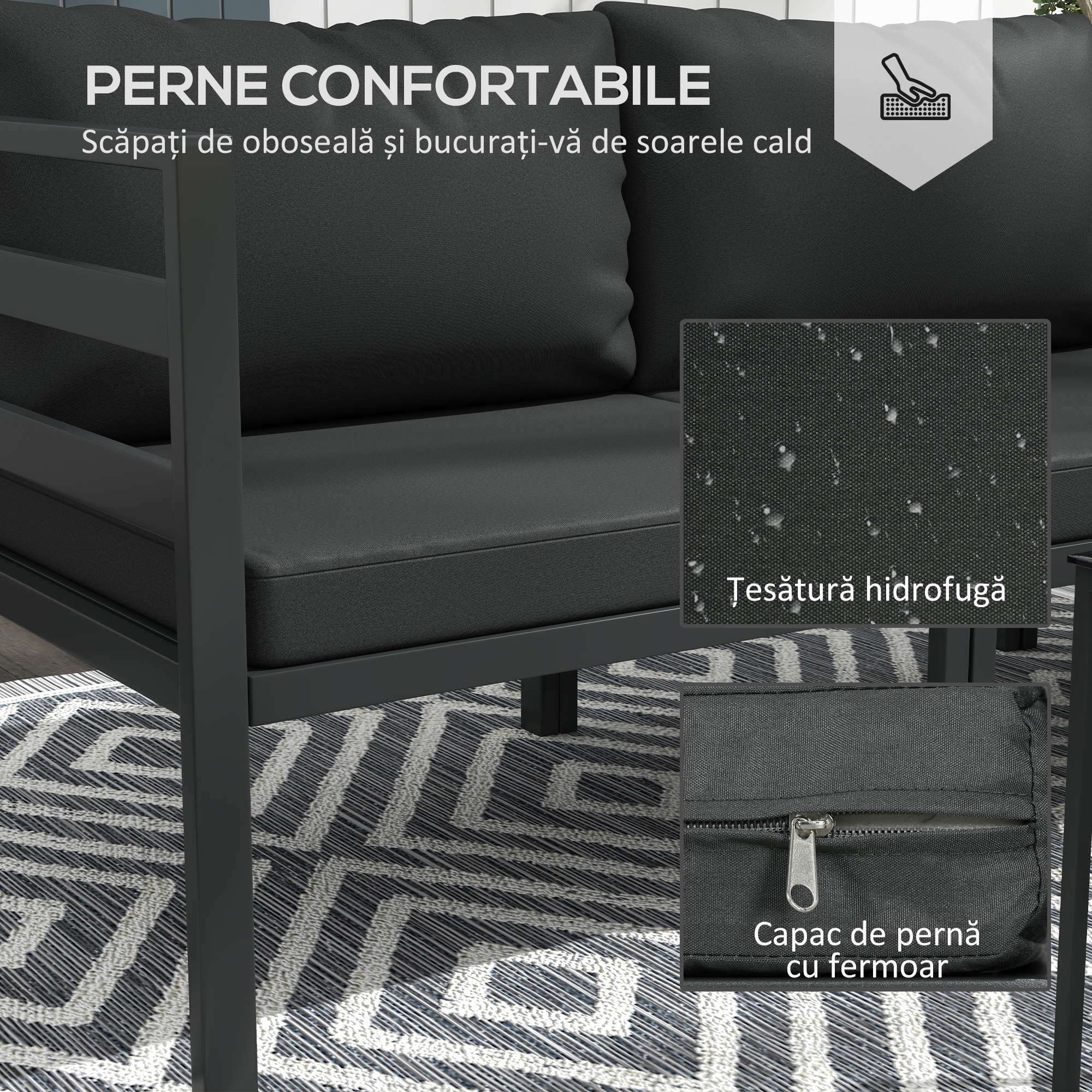  Set de Mobilier de Gradina din 7 Piese cu Canapea de Colt, Masa de Cafea, Set de Mobilier Sectional, Gri [4]