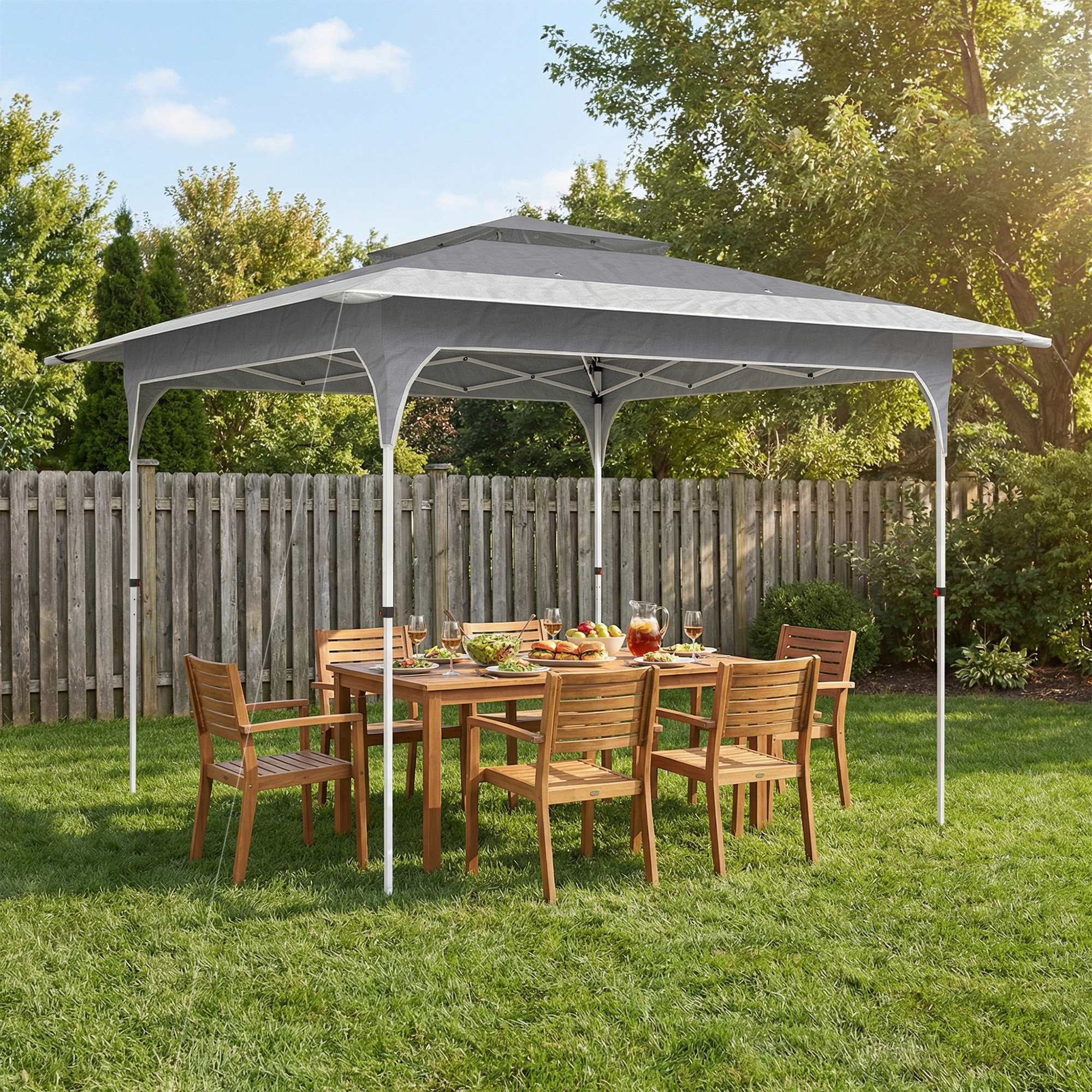  Pavilion Pop-Up pliabil 3.5x3.5 m cu acoperis dublu si geanta, din metal si material Oxford, gri inchis [1]