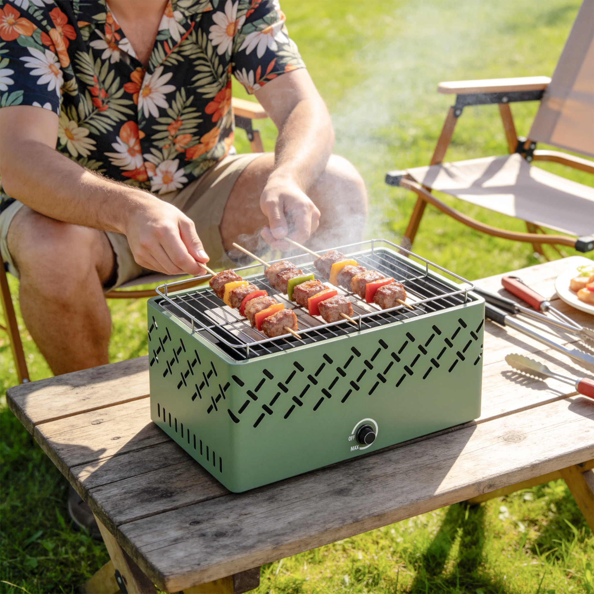  Gratar Portabil pe Carbune cu Ventilator Integrat pentru Exterior, Verde Deschis [1]