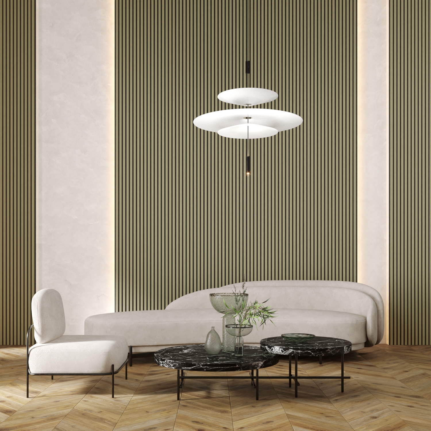 Riflaj MDF decorativ LDA PREMIUM de tip Panou Acustic, Verde Masliniu, 260x40 cm [3]