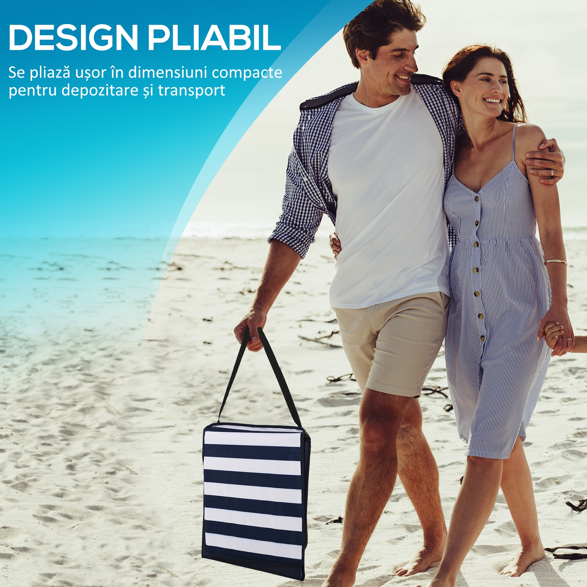  Set 2 sezlonguri de Plaja Pliabile si Reglabile cu Buzunar, din Otel si Poliester, 142x51x40 cm, Multicolor [5]