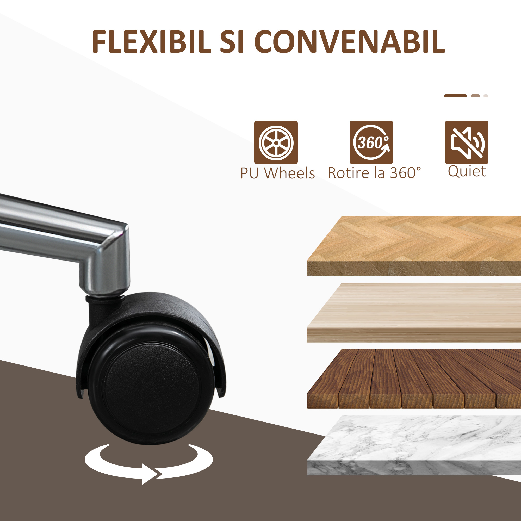  Scaun de Birou Vintage Tapitat, din Piele Ecologica, Lemn si Otel, 53x60x86-96 cm, Negru si Maro inchis [6]