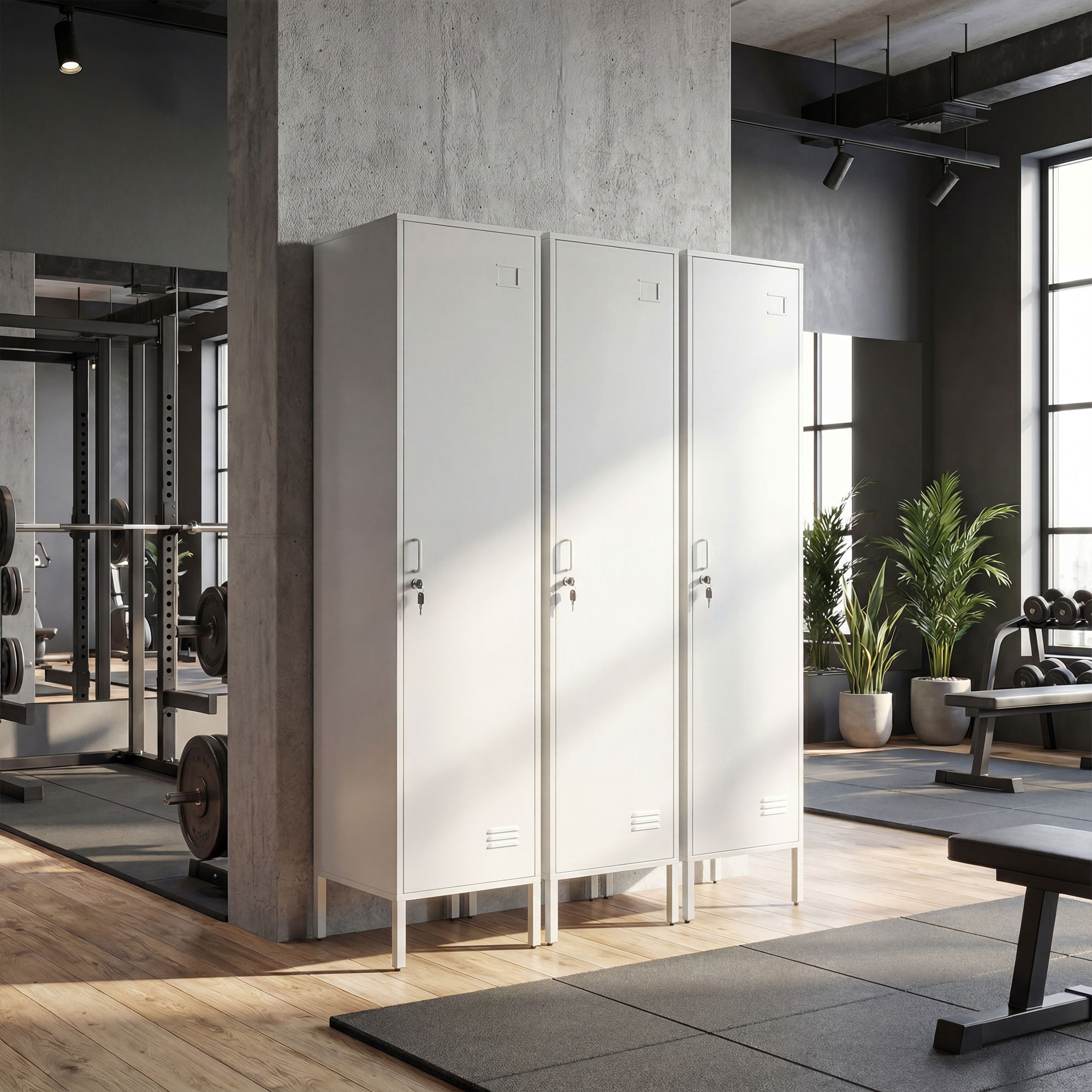  Dulap Metalic Slim cu Usa Blocabila si Suport pentru Etichete, Dulap Multi-Functional cu Bara pentru Haine, Rafturi, pentru Casa sau Birou, 40x40x179 cm, Alb [8]