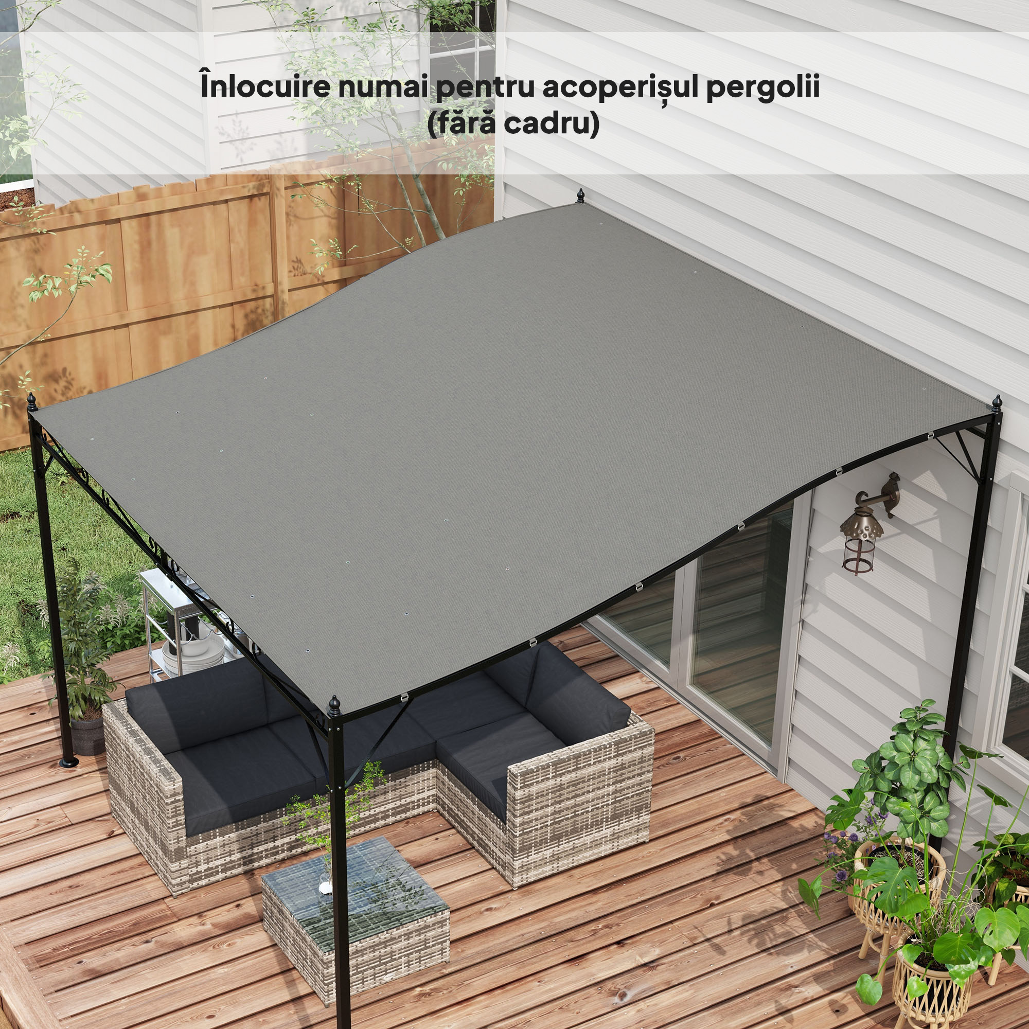  Copertina de Rezerva pentru Pergola cu 16 Orificii de Scurgere, Carlige şi Inele, 297x 297 cm, Gri inchis [6]