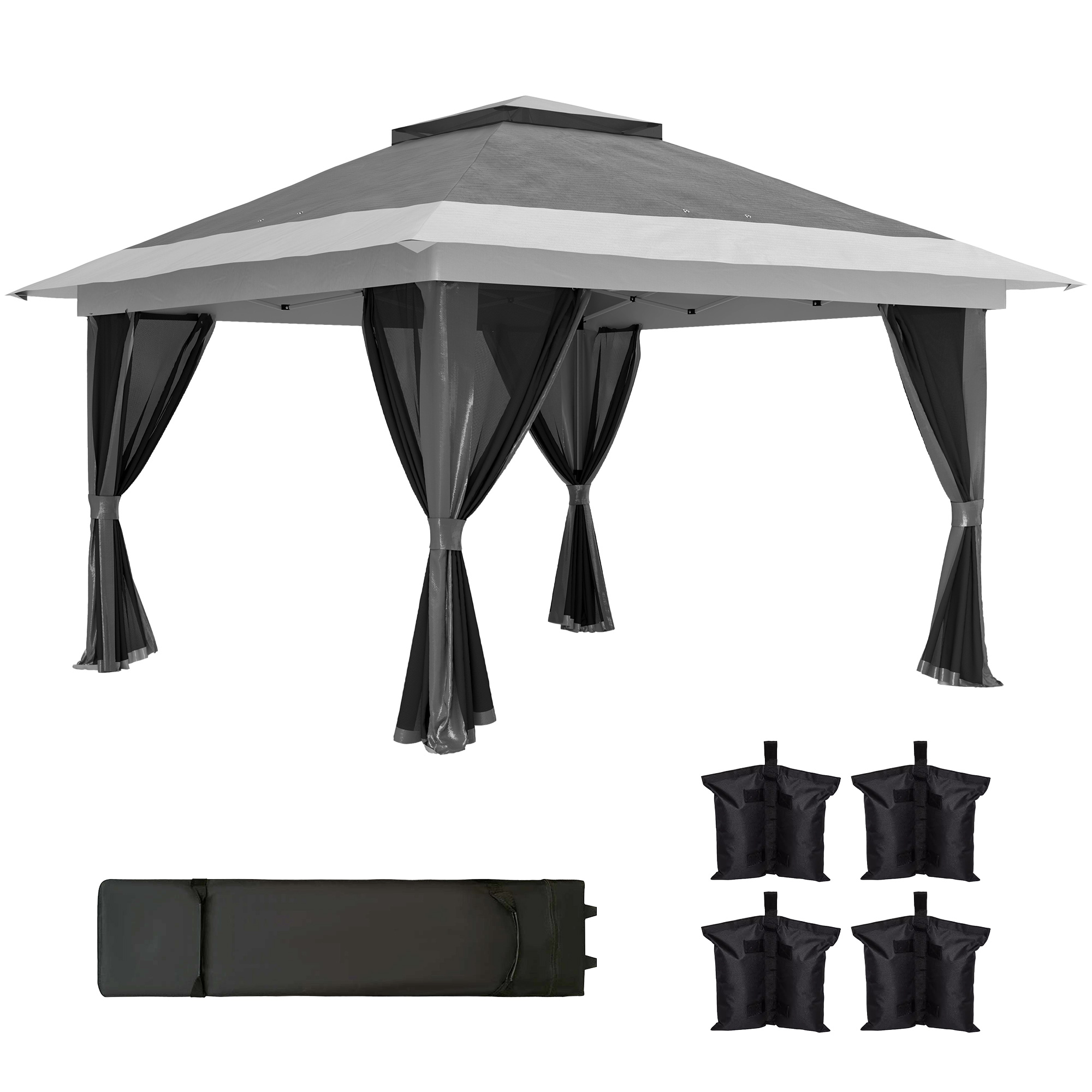 Gradina & balcon -  Pavilion Pliabil 3,6x3,6m cu Pereti, inaltime Reglabila si Protectie UPF50+, Geanta cu Roti, Gri