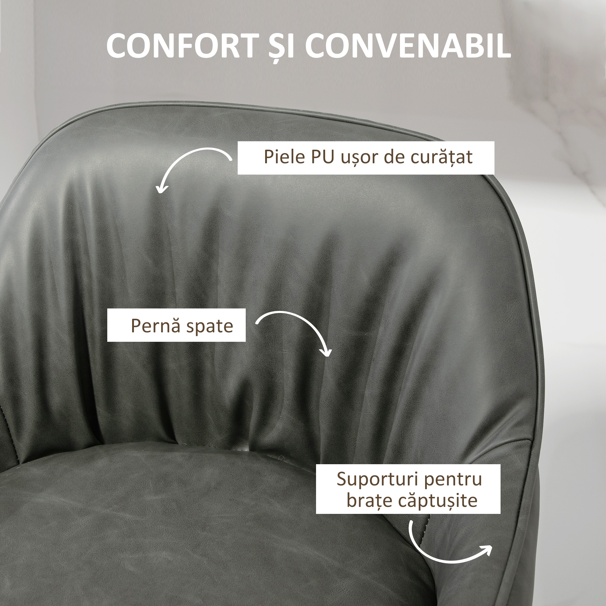  Set 2 Scaune de Bar din Piele Ecologica PU, Scaune inalte cu Suport pentru Picioare, 52x53x99 cm, Gri inchis [5]