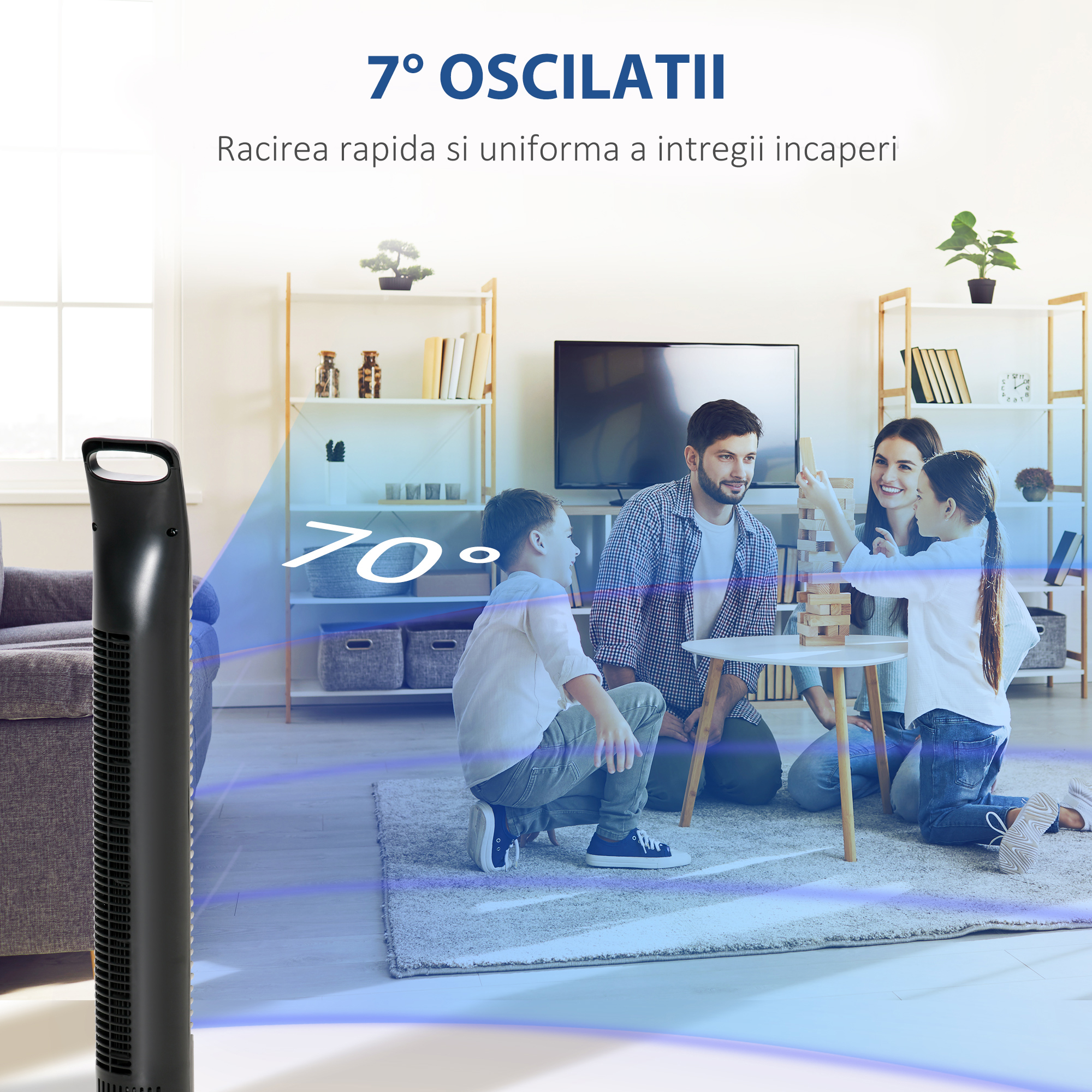  Ventilator Reglabil Oscilant cu 3 niveluri de viteza si Telecomanda de control de la distanta, Ф18x78.5cm Negru [4]