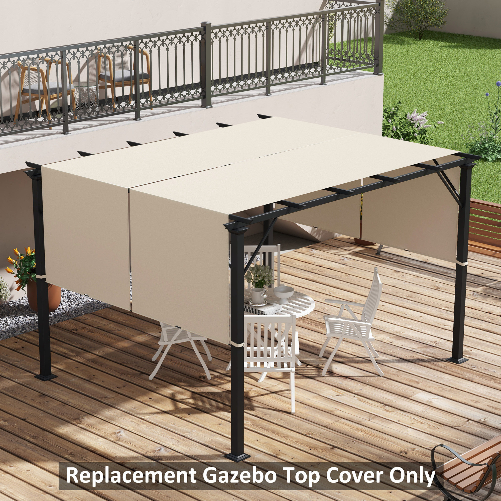  Acoperis pentru Foisor Pergola 3x3 m din Poliester cu Buzunare si Curele, 488x122 cm, culoare Kaki [1]