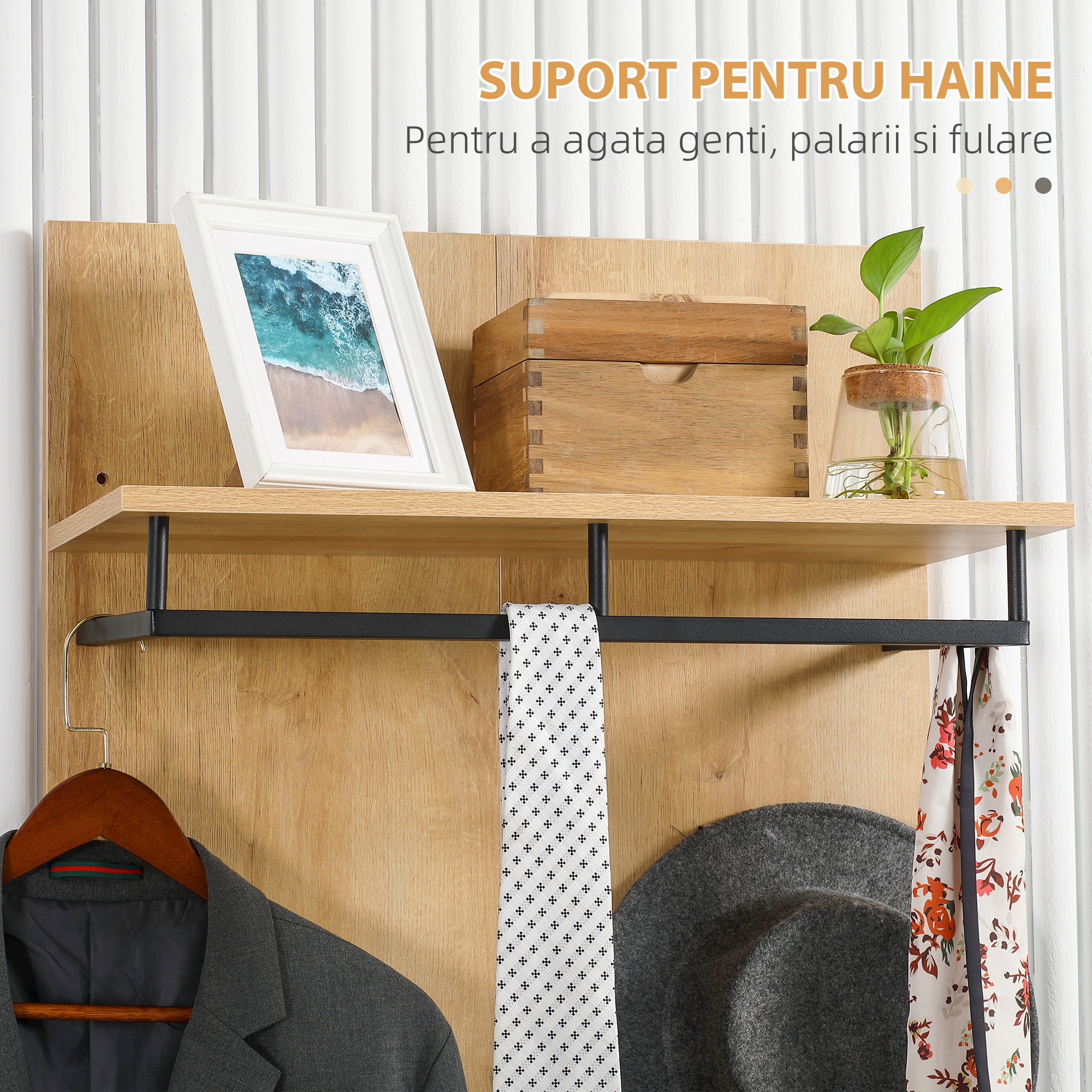  Entryway Organizer with Shoe Bench, Shoe Rack, Hall Tree with 4 Hooks, Coat Rack for Hallway, White and Natural [4]