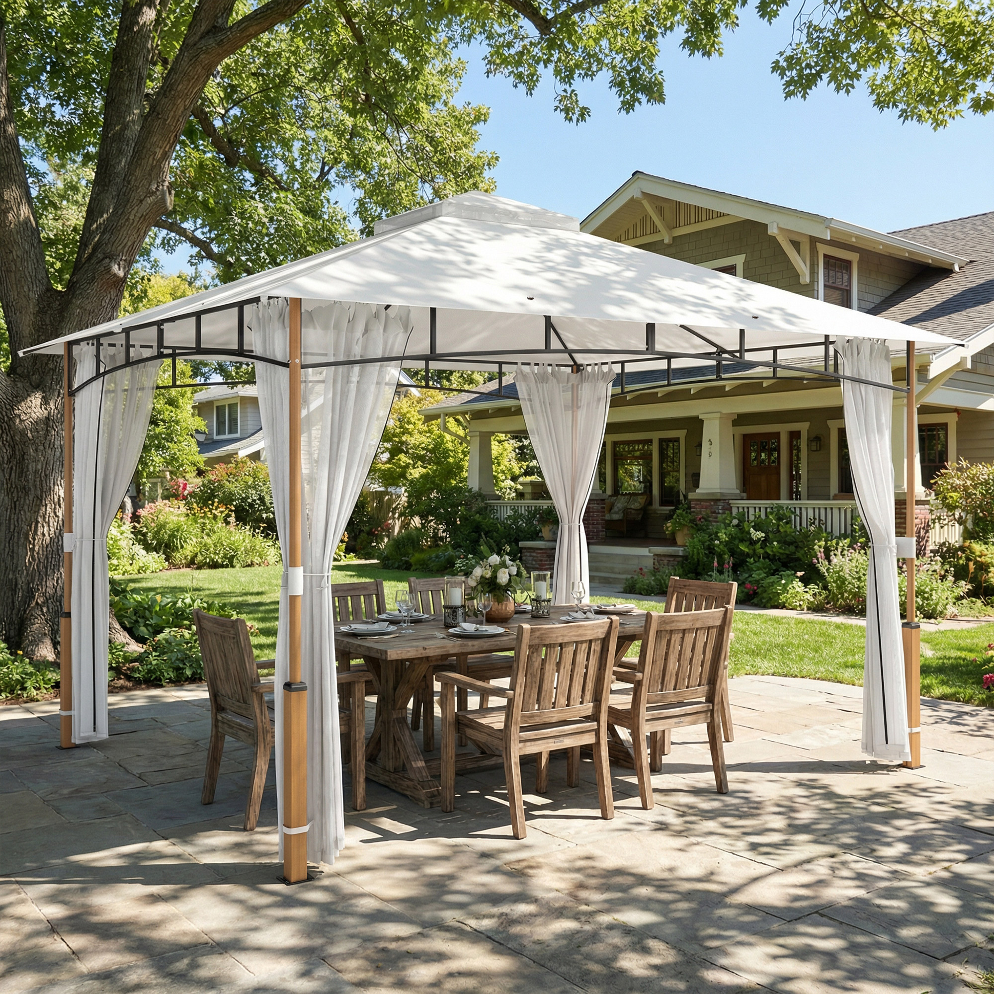  Foisor 3 x 3.6 m, Acoperis Dublu UPF50+ cu Plasa, Crem [1]