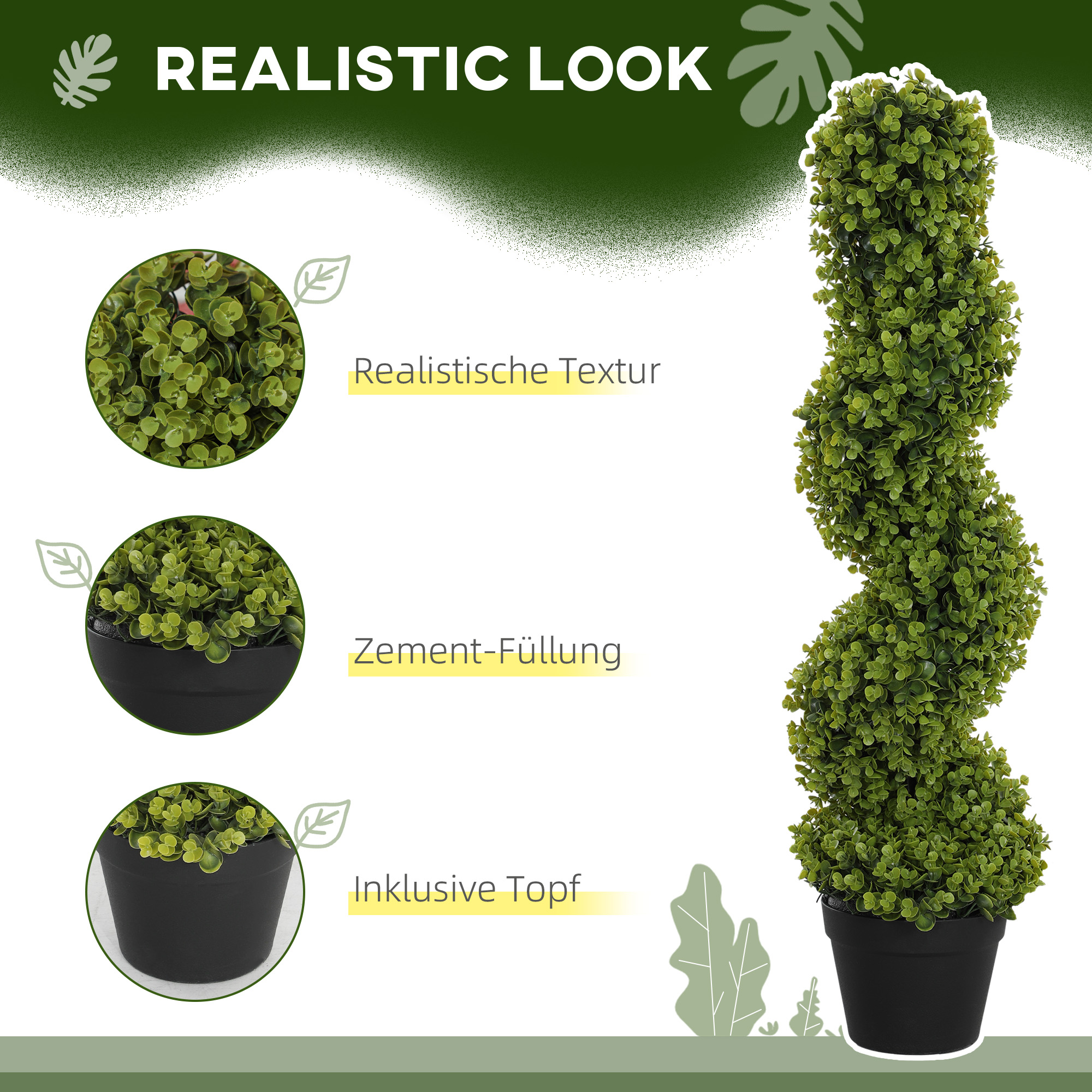  Planta Artificiala Eucalipt Spiralat cu Ghiveci Inclus Rezistent la Raze UV, Ø17,5x90 cm, Verde [3]