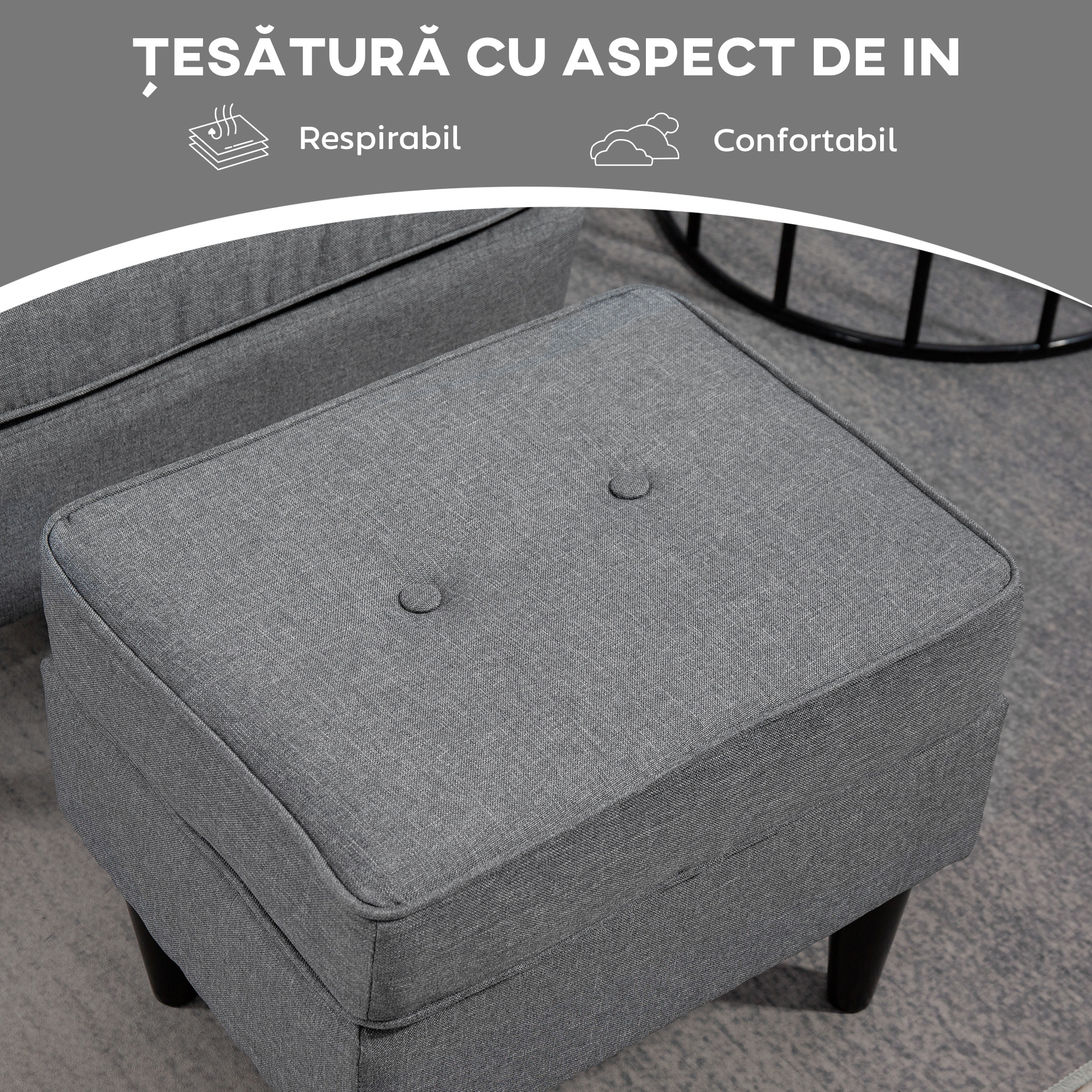  Fotoliu de Sufragerie din Material Textil cu Taburet, Spatar inalt si Perna, Gri [6]