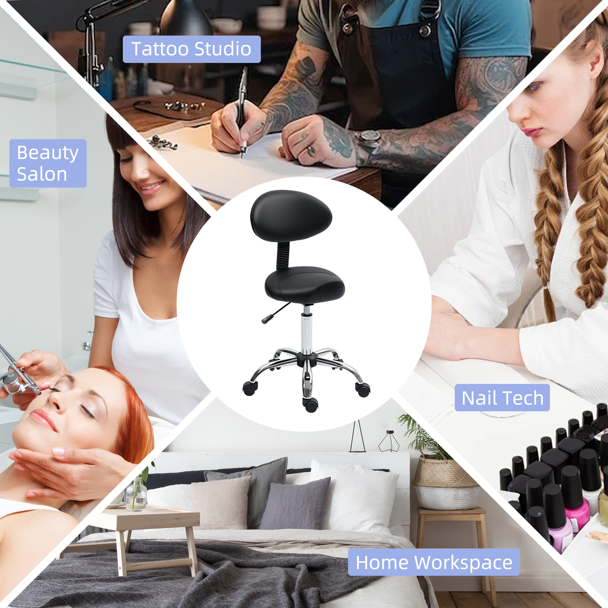  Scaun Pivotant cu Roti si Spatar Ajustabil pe inaltime, 50x50x83-98 cm, Negru [7]