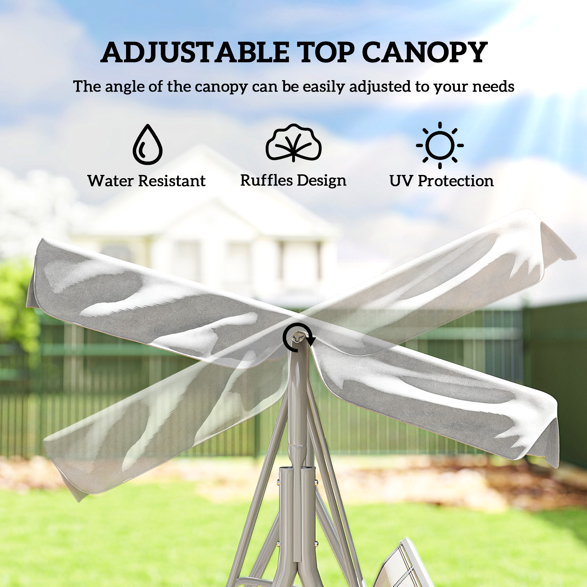  Leagan de Gradina cu 3 Locuri si Acoperis Parasolar Detasabil, 171x108x154 cm, Gri Deschis [3]