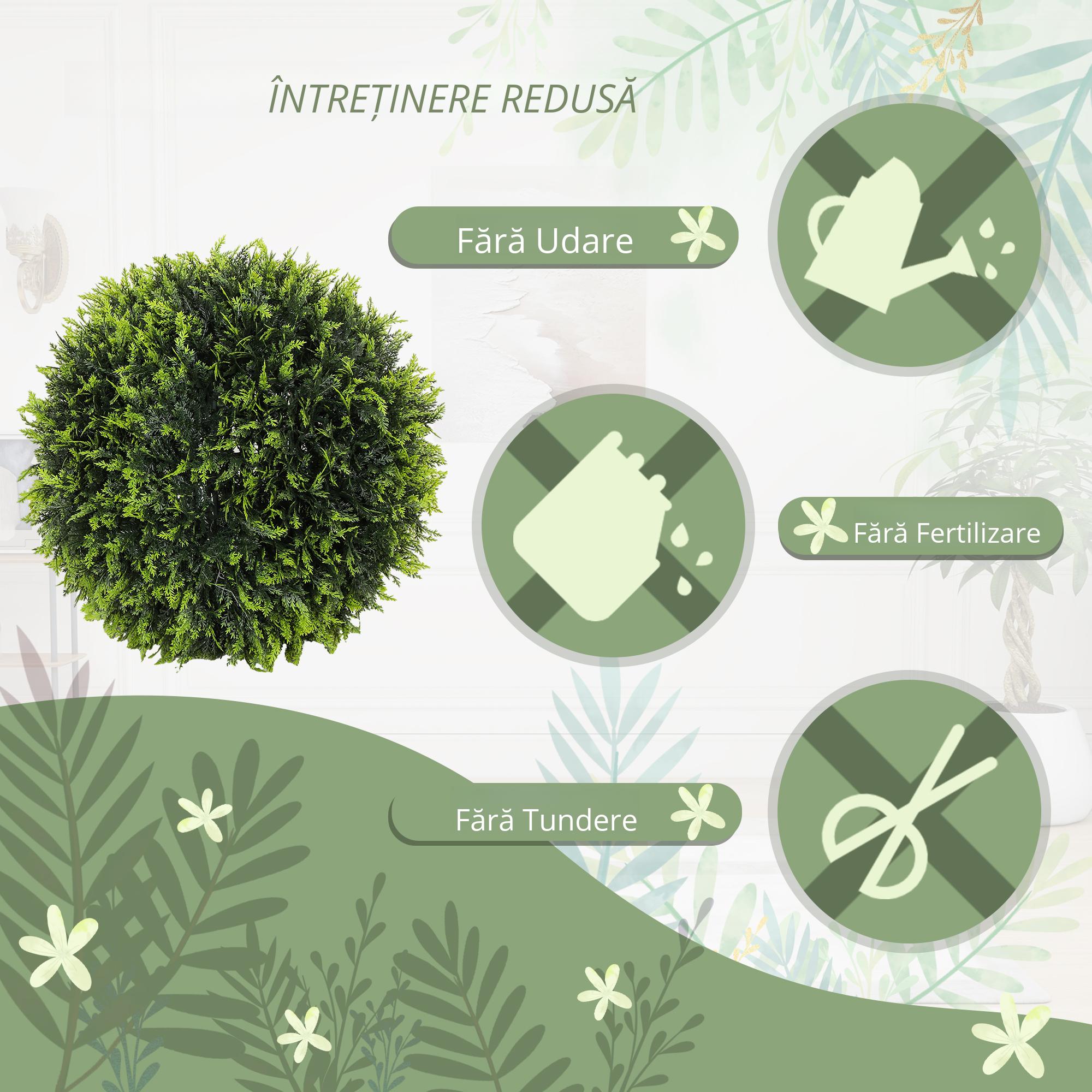  Set de 2 Plante Artificiale Rotunde cu Frunze de Cedru pentru Casa si Gradina Ø45 cm, Verde [5]