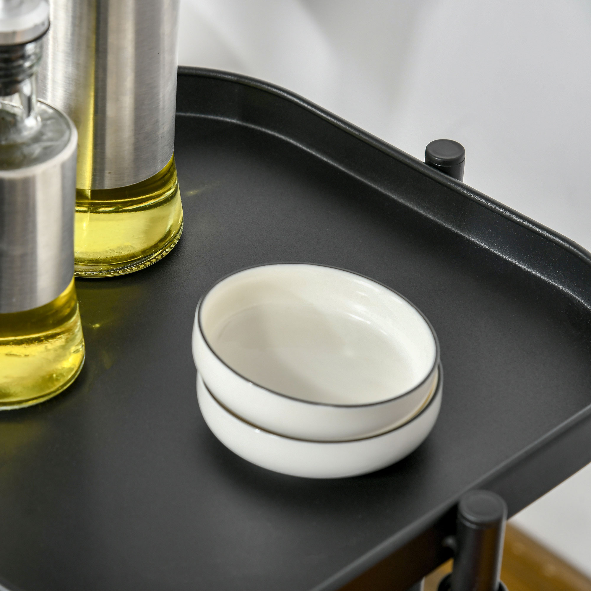  Carucior utilitar rulant  cu cosuri metalice rotative, Carucior de serviciu cu 4 niveluri de depozitare cu blat, Negru [8]