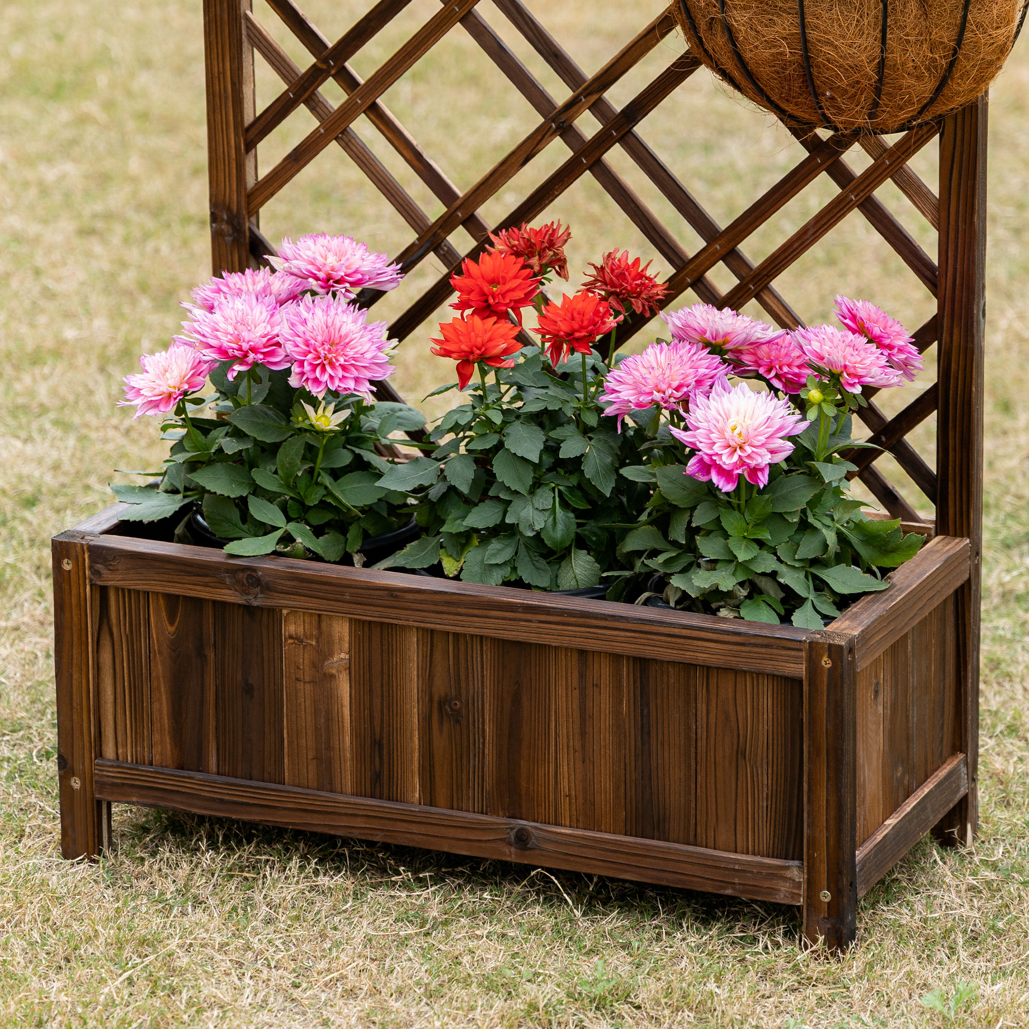  Jardiniera pentru Exterior din Lemn, Jardiniera cu Spalier pentru Plante Agatatoare, 60x30x122.5 cm, Maro [8]