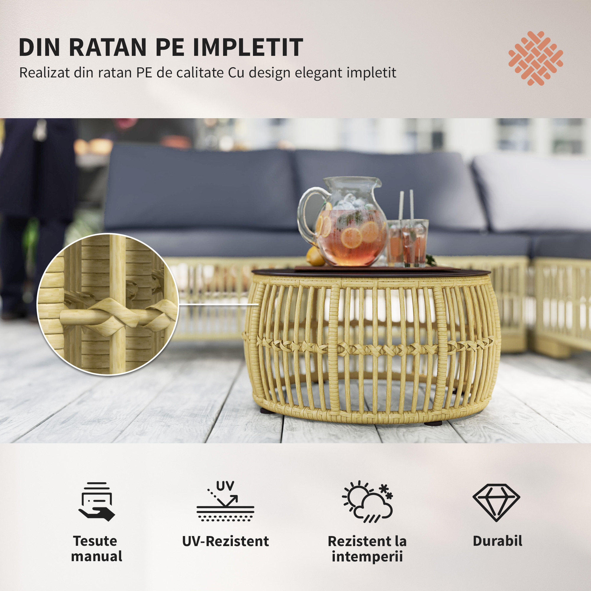  Set de Mobilier din Rachita de 5 Bucati, Gri [4]