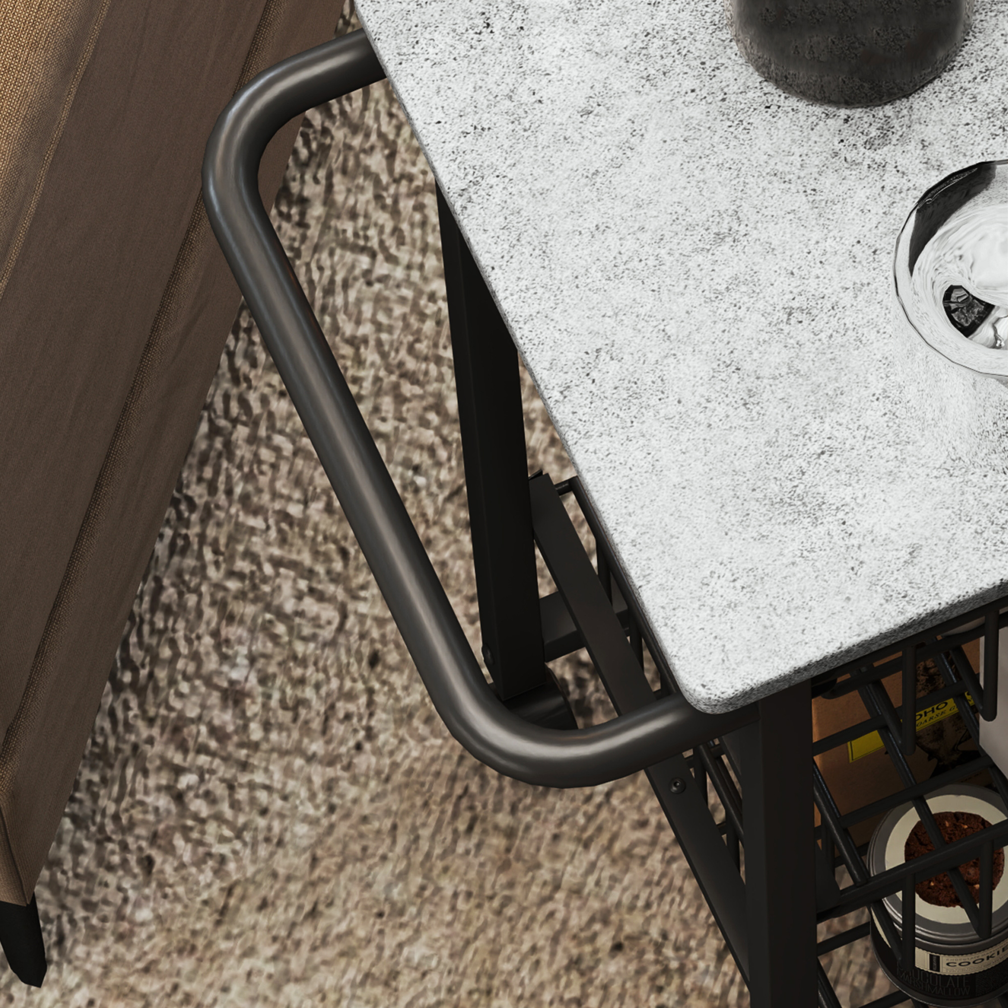  Carut de bucatarie cu 3 cosuri si maner, din otel si lemn, 49.5x31x69 cm, negru si gri deschis [8]