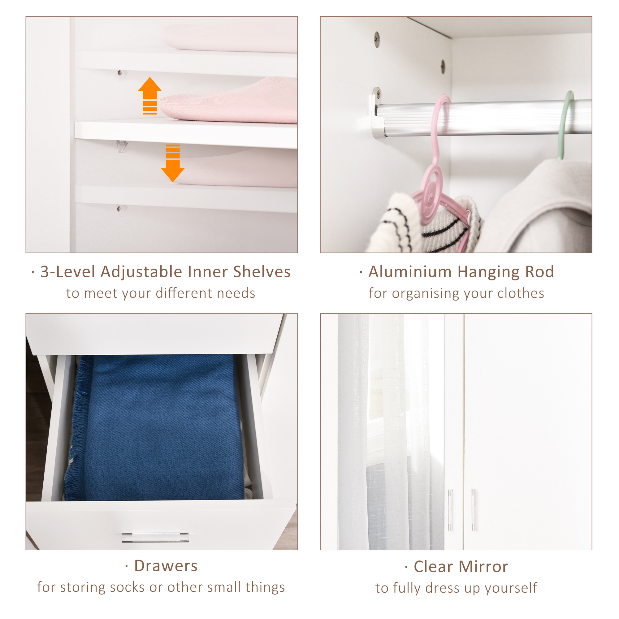  Garderoba Moderna - Alba cu Oglinda, 2 Usi & 3 Sertare [4]