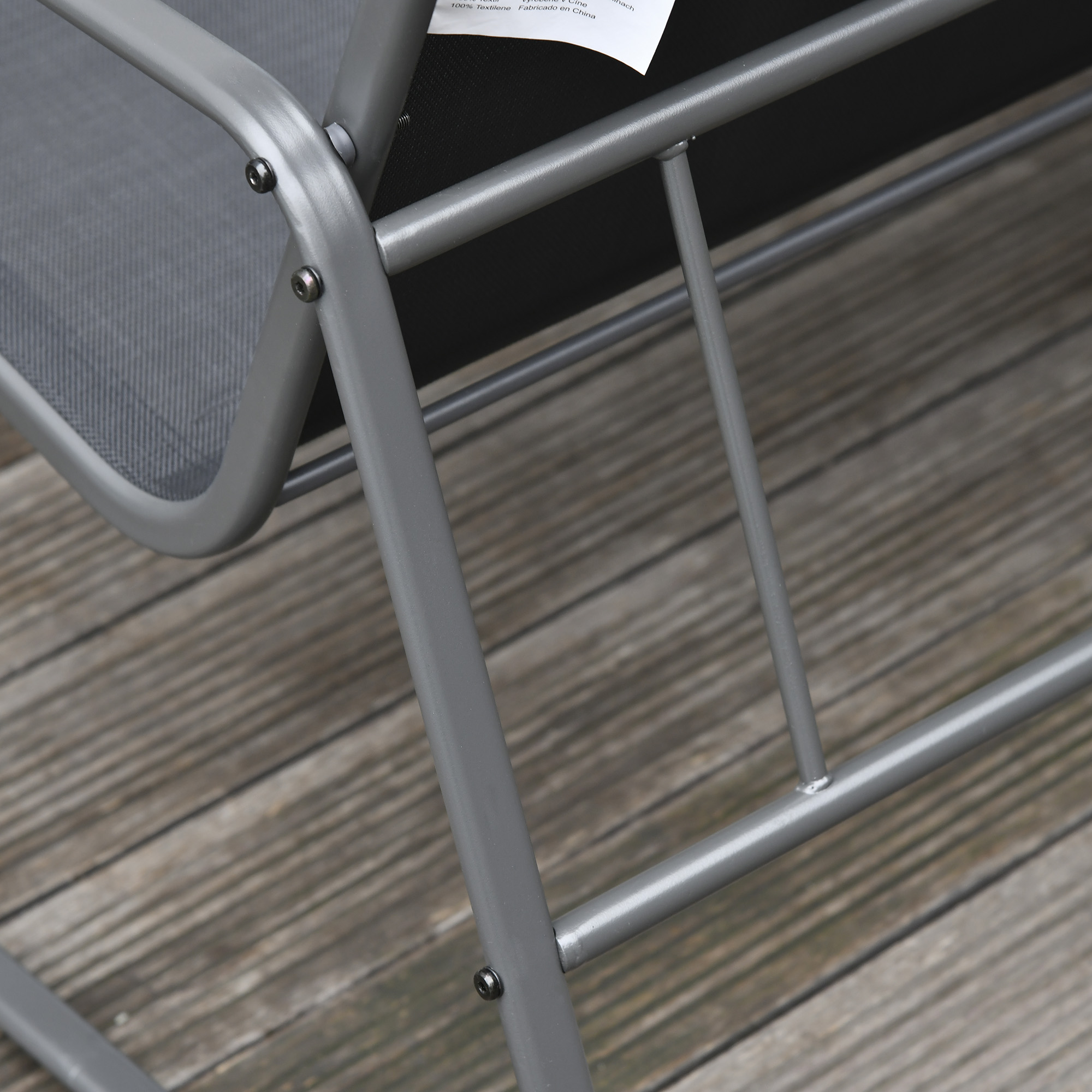  Set Masa Banca si 2 Scaune de Gradina din Metal si Textilen Neagra [6]