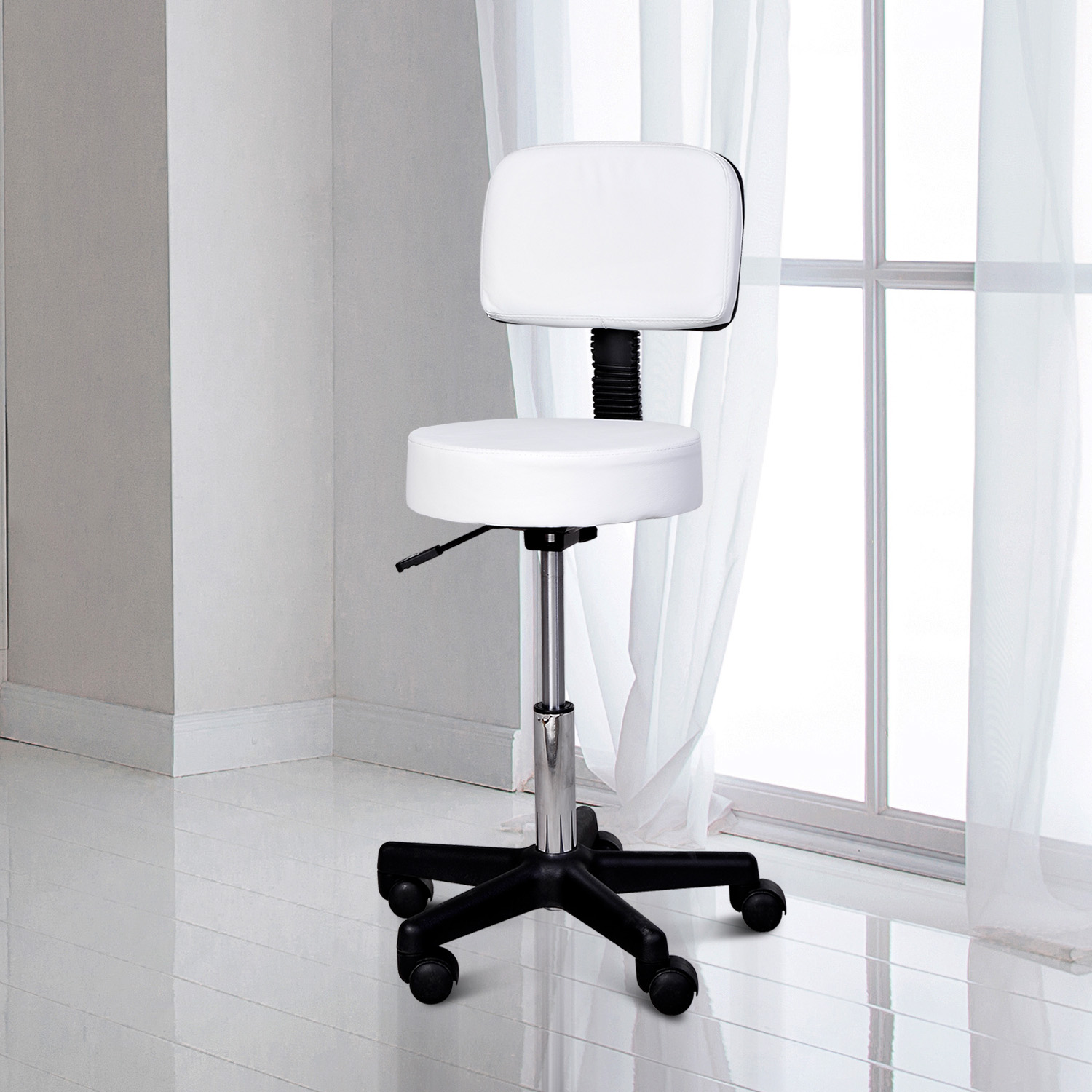  Taburet Bar - Alb, cu Spatar inalt & inaltime Reglabila [1]