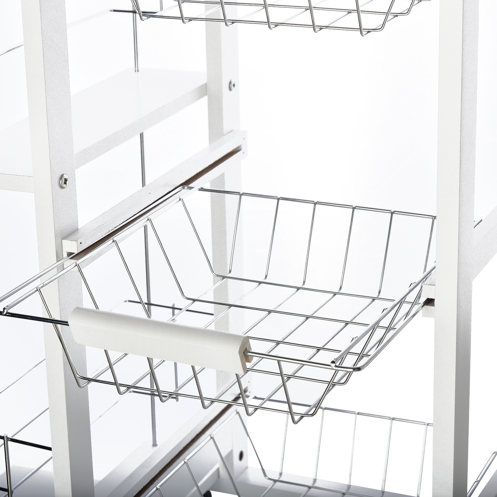  Carucior de Bucatarie cu Economisire de Spatiu din Lemn Alb cu 4 Roti 3 Cosuri Detasabile [7]