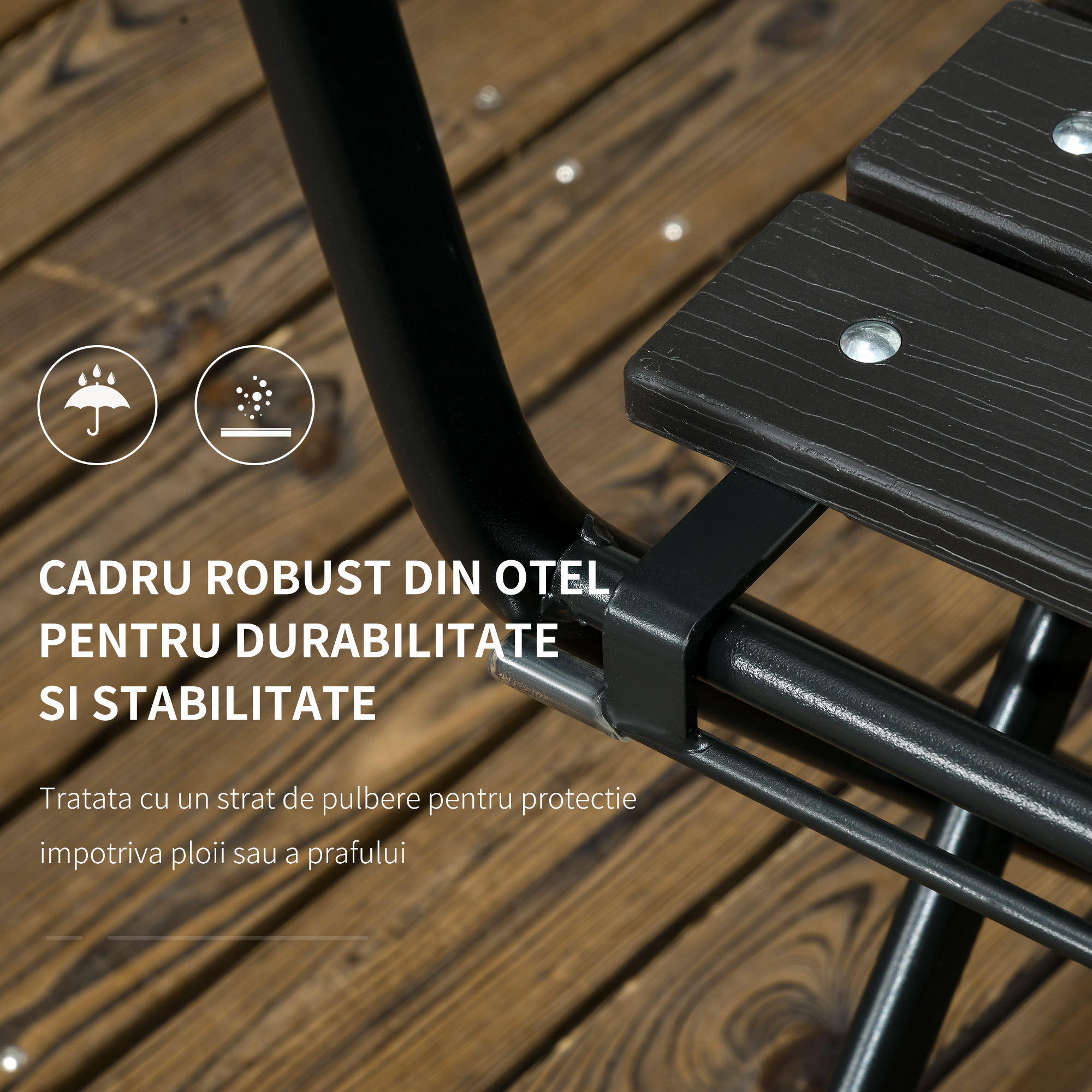  Set de Gradina  3 Piese cu 2 Scaune si Masa Pliabile din Otel si HDPE pentru Balcon si Terasa, Gri Inchis [4]