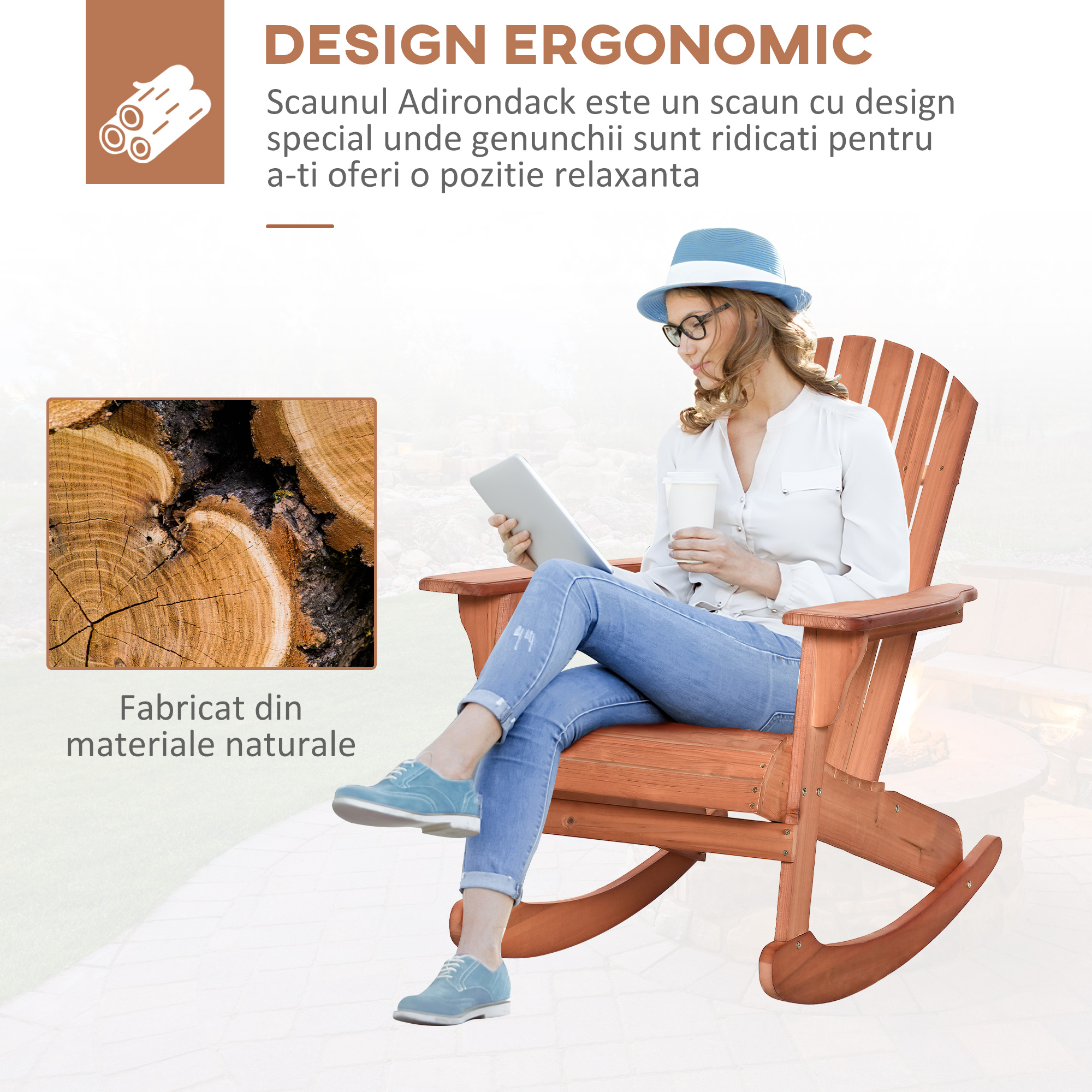  Scaun Adirondack Impermeabil din Lemn pentru Gradina si Exterior, 77x94x97 cm, Lemn Natural [4]