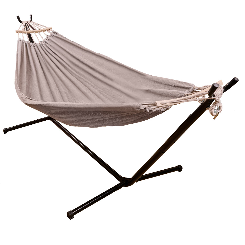 Gradina - Hamac cu suport metalic, material textil 210x153 cm, cadru 247x133x104 cm, negru si gri