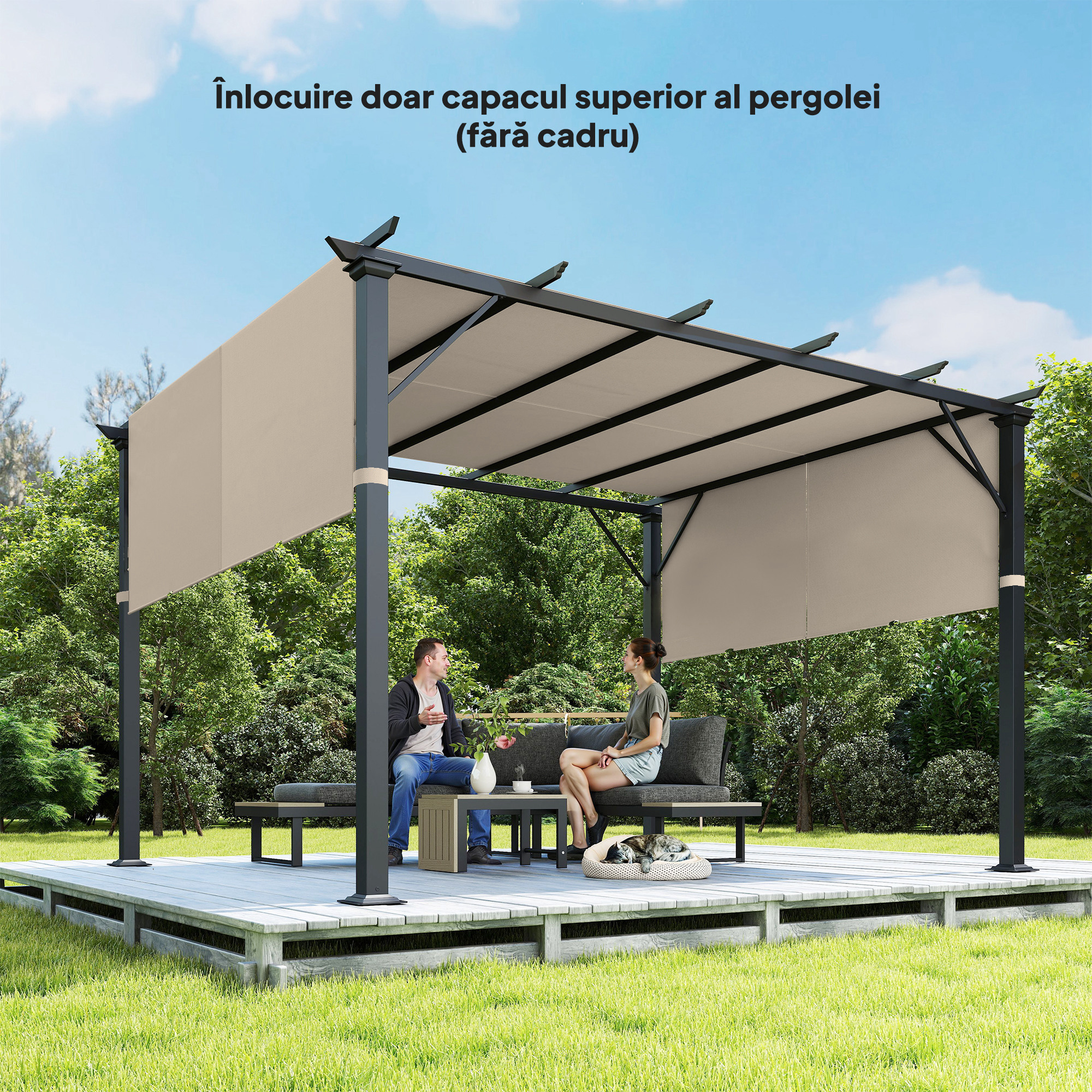  Copertina pentru Pergola 3x3 m din Poliester cu Buzunare si Benzi, 548x122 cm, Bej [7]