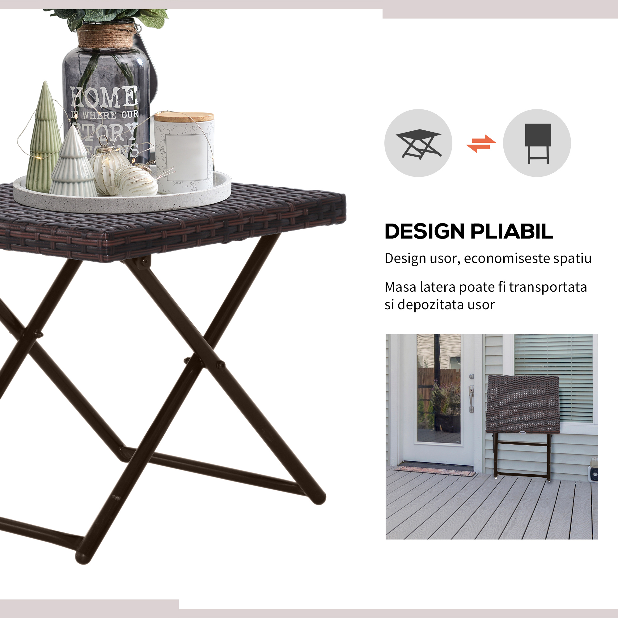  Masuta de Gradina  pliabila din ratan sintetic si otel maro [3]
