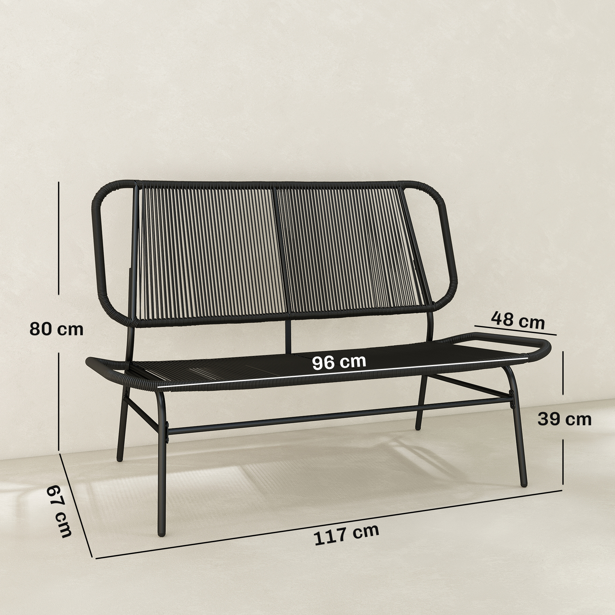  Canapea Rattan cu 2 Locuri, Loveseat cu sezut si Spatar impletit, Negru. [2]