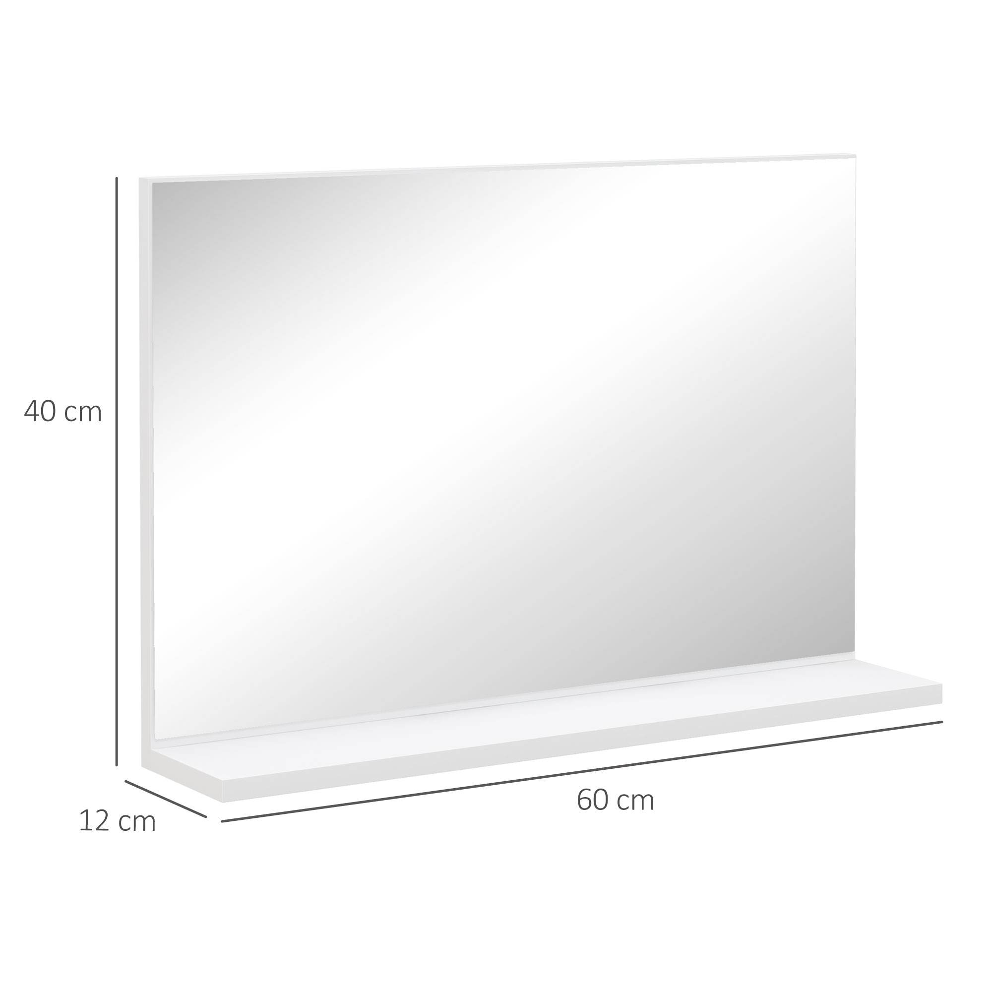  Oglinda de Baie de Perete cu Raft, Oglinda Moderna Multifunctionala, 60x12x40 cm, Alb [2]