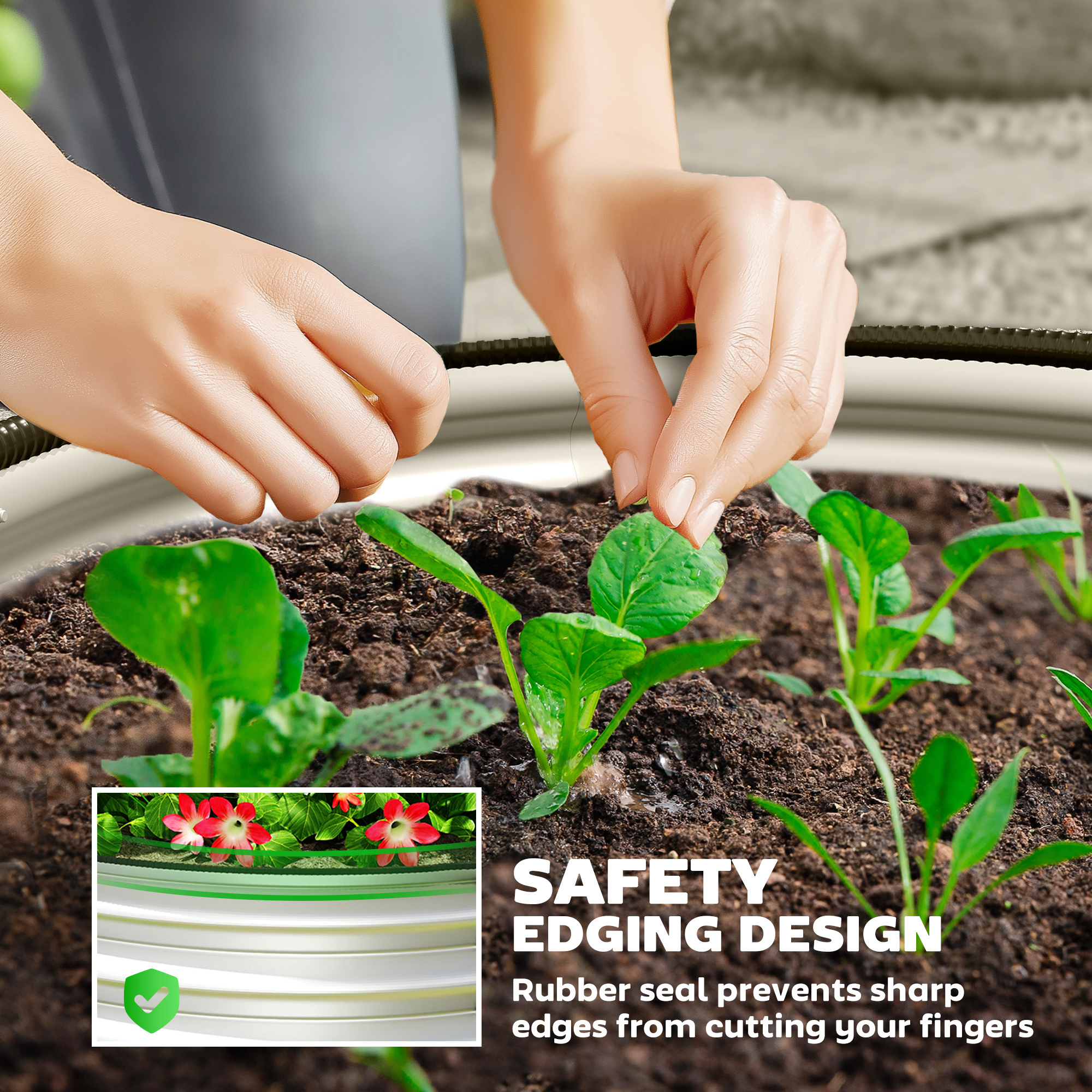  Set de 2 Paturi inaltate pentru Gradina, Jardiniera inaltata pentru Exterior cu Margine de Protectie [4]