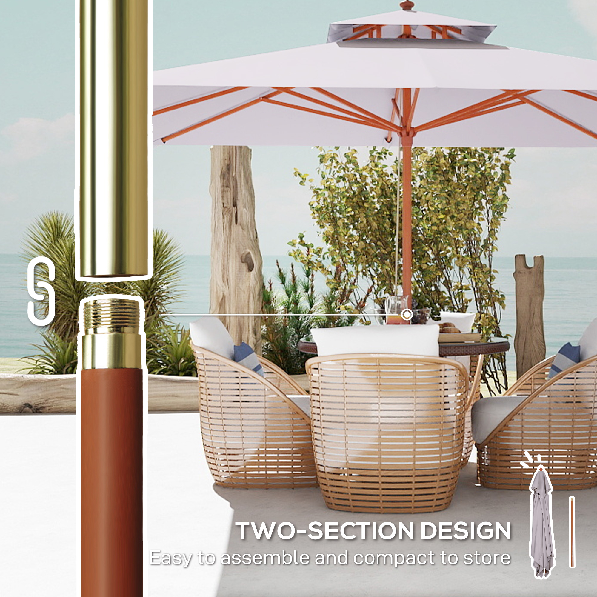  Umbrela de Gradina cu Sistem cu Coarda si Parasolar cu 2 Niveluri, 300x300x297 cm, Gri [7]