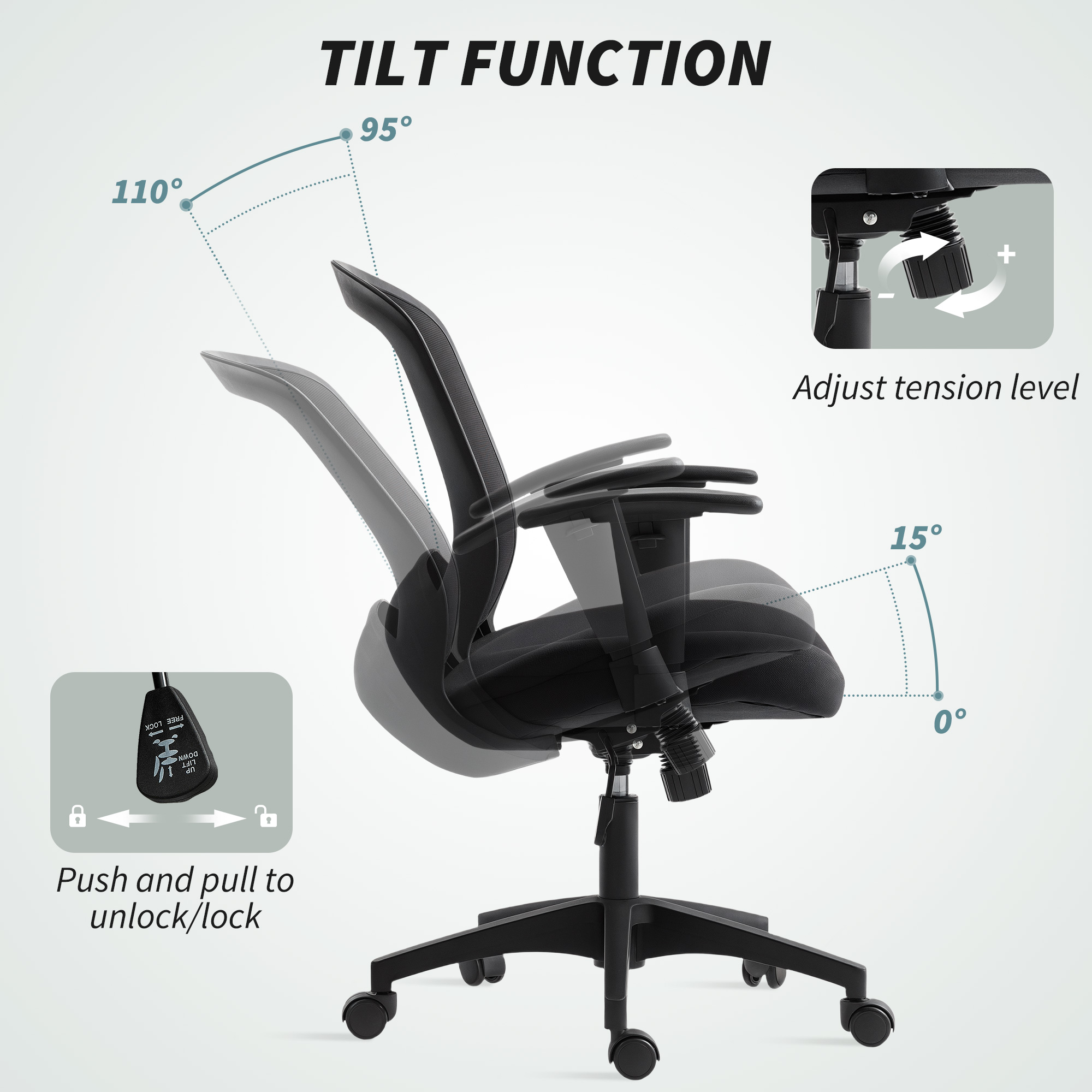 Scaun de Birou  Respirabil si Reclinabil cu inaltime Reglabila, Negru [6]